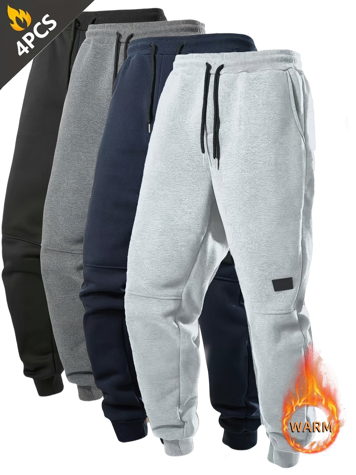 4pcs Joggers Homme – Polaire, Cordon, Casual & Sport, Automne/Hiver