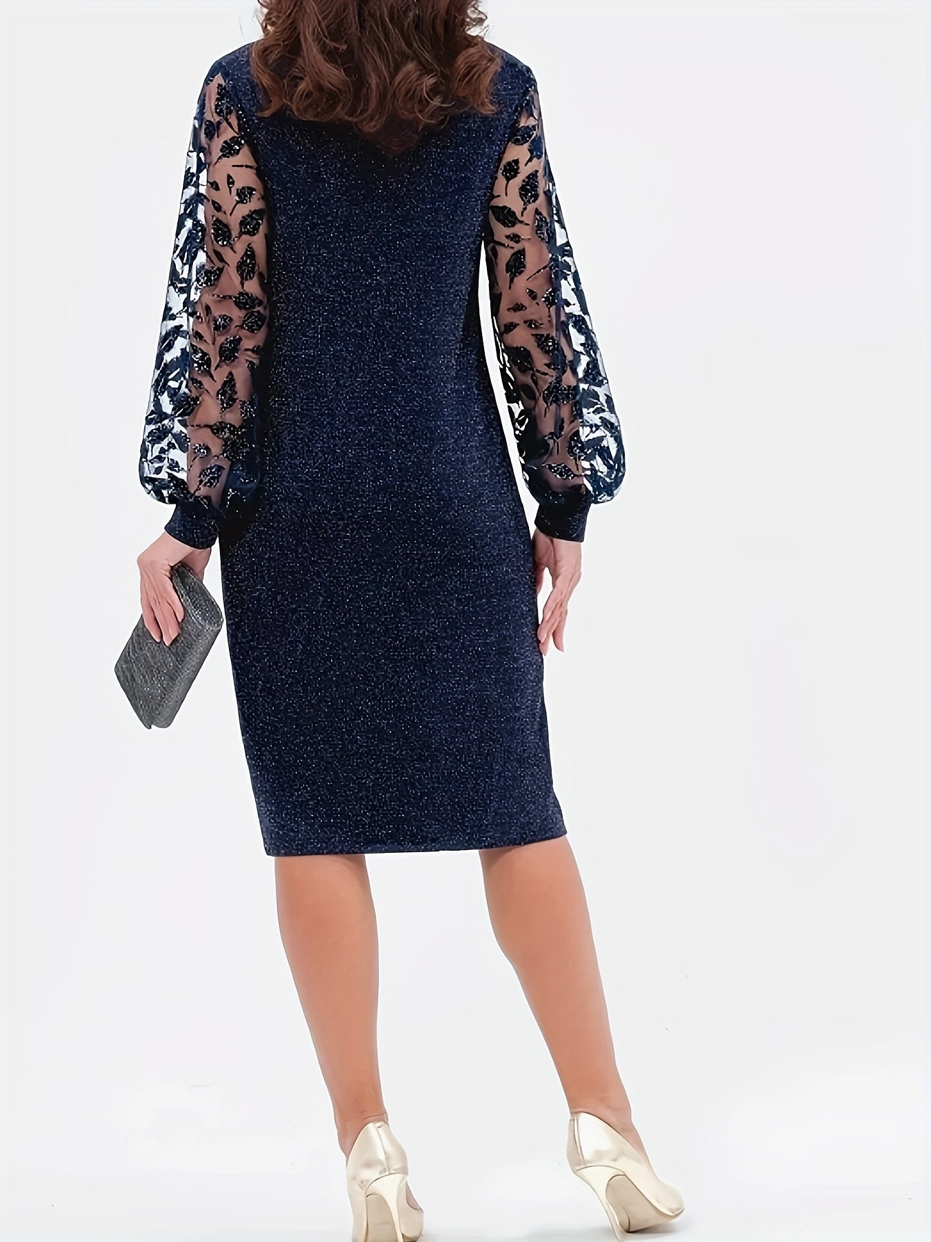 New Spring/Autumn Dress with Mesh Patchwork, Round Neck, Long Sleeves, Fashionable Fabric, Fit Dress