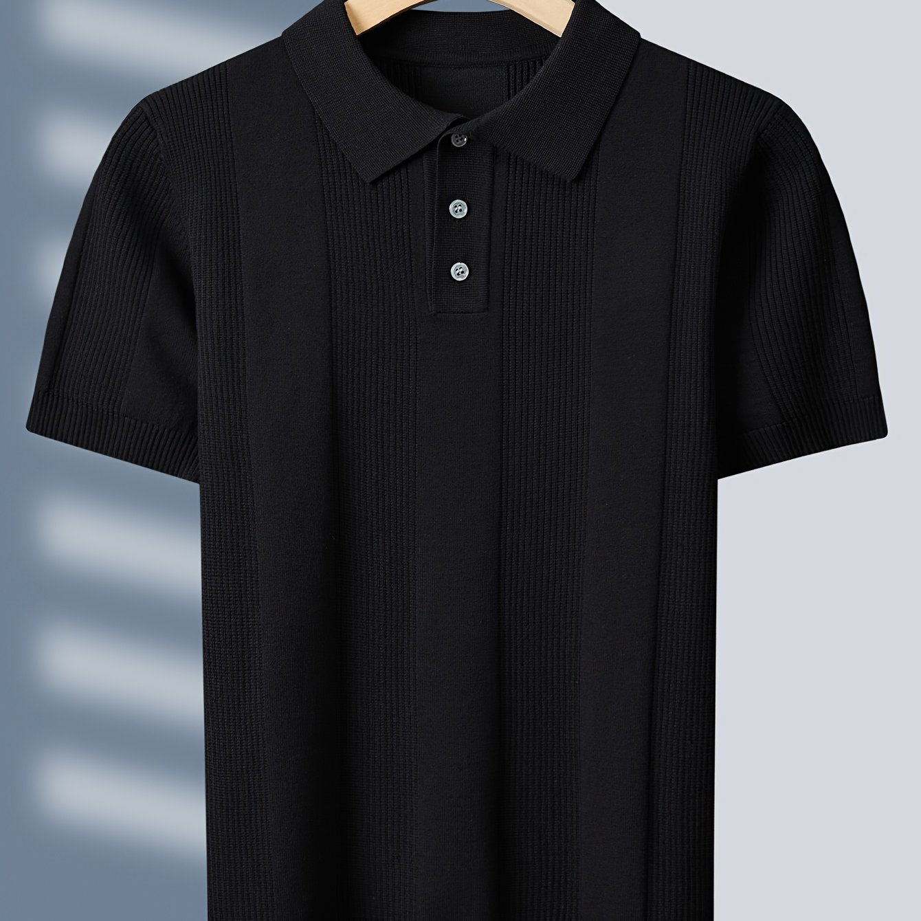 Tehan Men'S Slim-Fit Short Sleeve Shirt - Elegant Striped Collar Button-Front Blouse, All-Season Golf & Formal Wear, Office, Wedding, Knit, Wedding Attire, Classic Design, Stylish Top, Professional Men