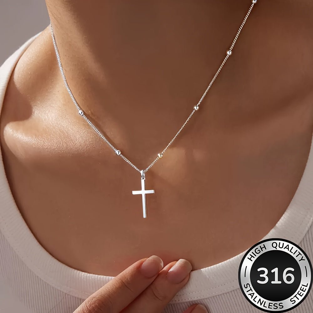 Collier Croix Femme– Acier Inoxydable 316 Plaqué Or, Haute Qualité, Anti-Décoloration, Confortable et Polyvalent, Design Simple et Élégant, Bijou Tendance pour Quotidien et Soirées, Cadeau Raffiné pour Femme
