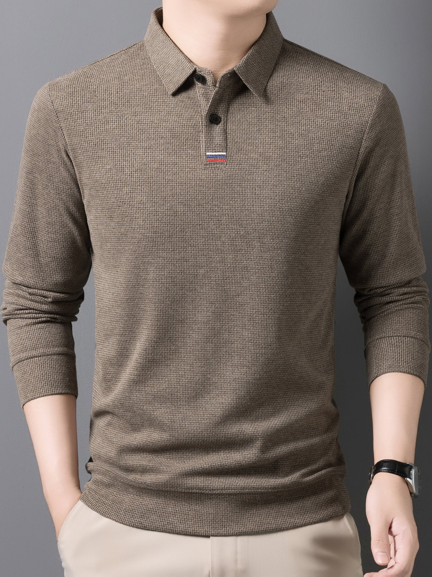 Men's Winter Warm Shirt Solid Color Collar Long Sleeve Button-Front Placket Classic Regular Fit Suitable for Golf, Equestrian & Outdoor Activities - Casual Button- Shirt