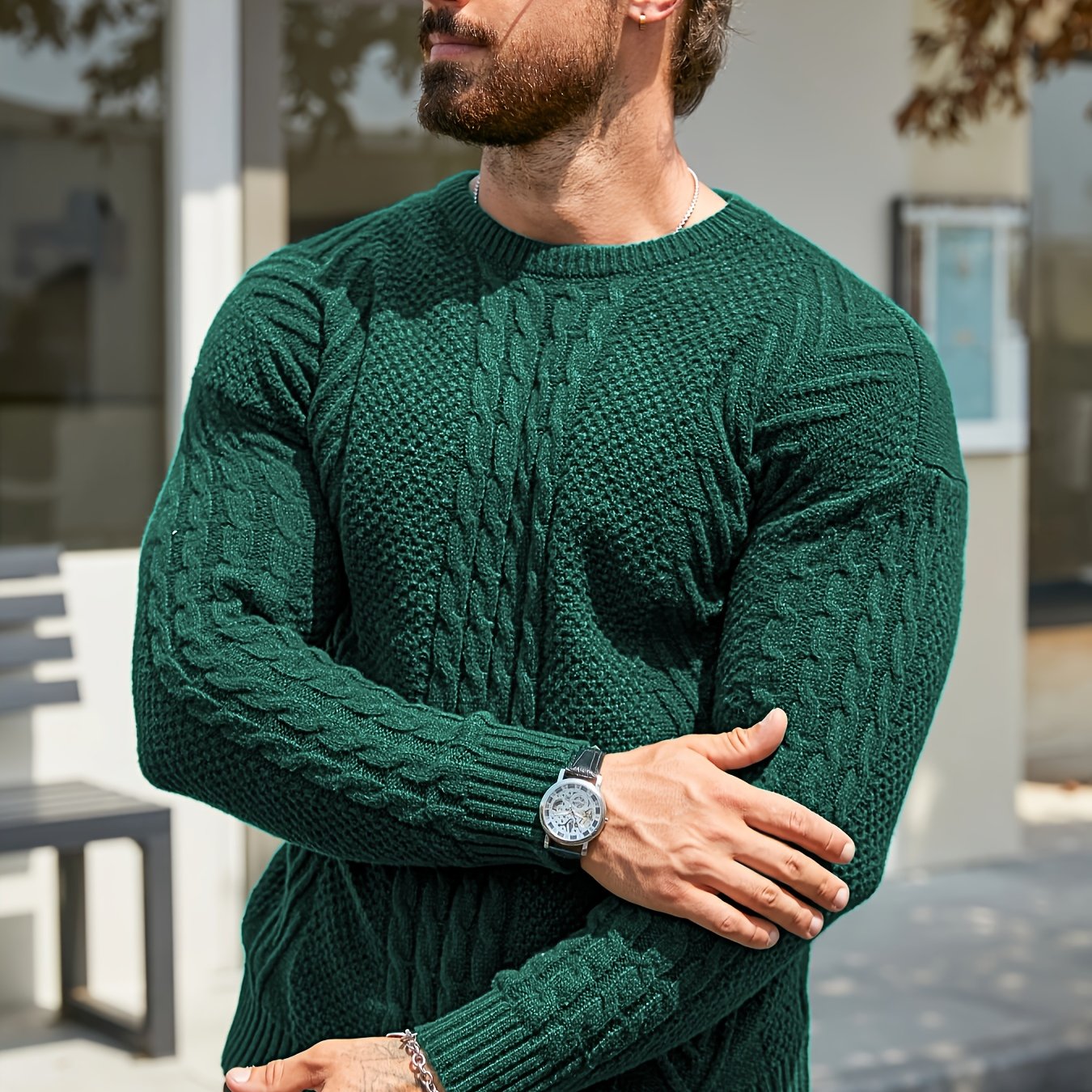 Men's Autumn and Winter Fashion Knit Crew Neck Pullover Warm Casual Sweater