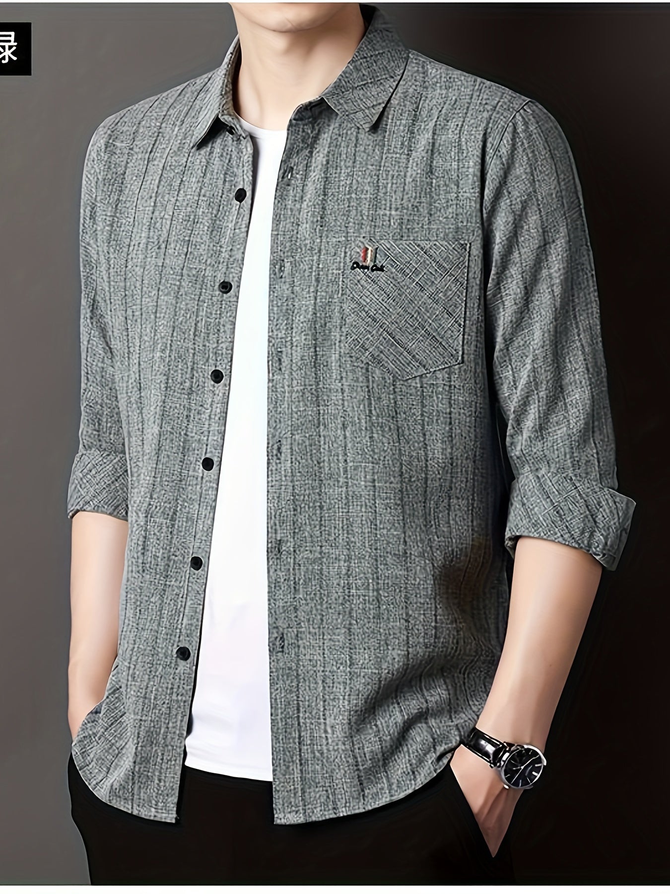 Men'S Striped Shirt with a Chest Pocket, Casual Long-Sleeve Shirt with a Collar.