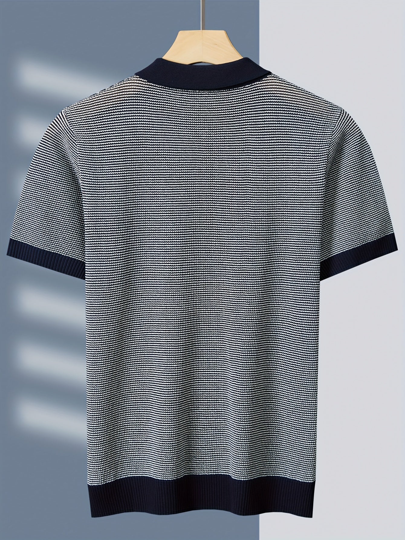 Men'S Breathable Knit Polo Shirt - Stylish & Striped Design, Short Sleeve, Lightweight, High-Quality, Perfect for Golf, Casual Wear, All-Season, Golf Apparel | Stylish Knit Shirt | Medium Stretch Fabric