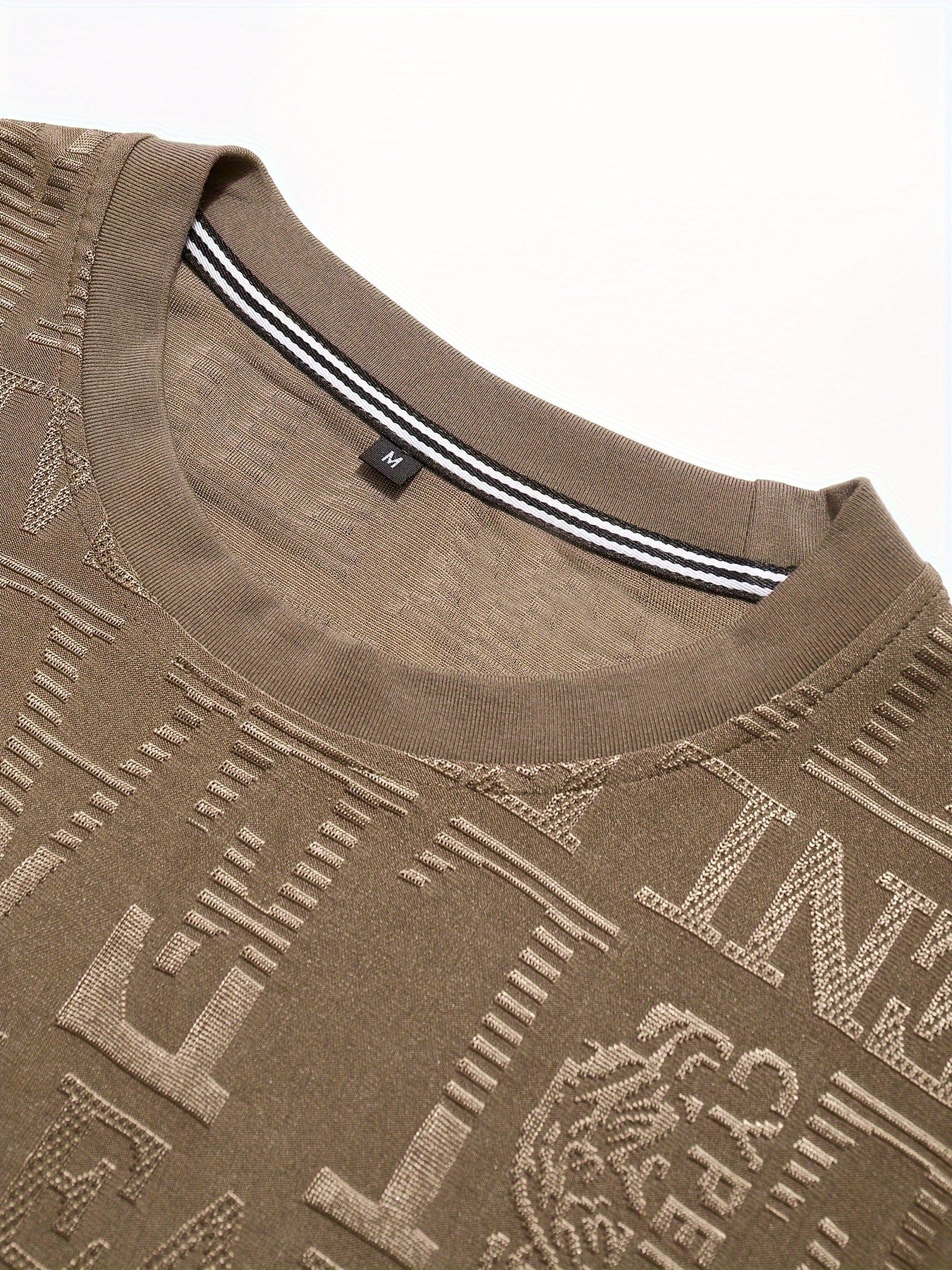 Men's Slim-Fit Casual Long Sleeve T-Shirt with Geometric Letter Design - Breathable Polyester, Machine Washable