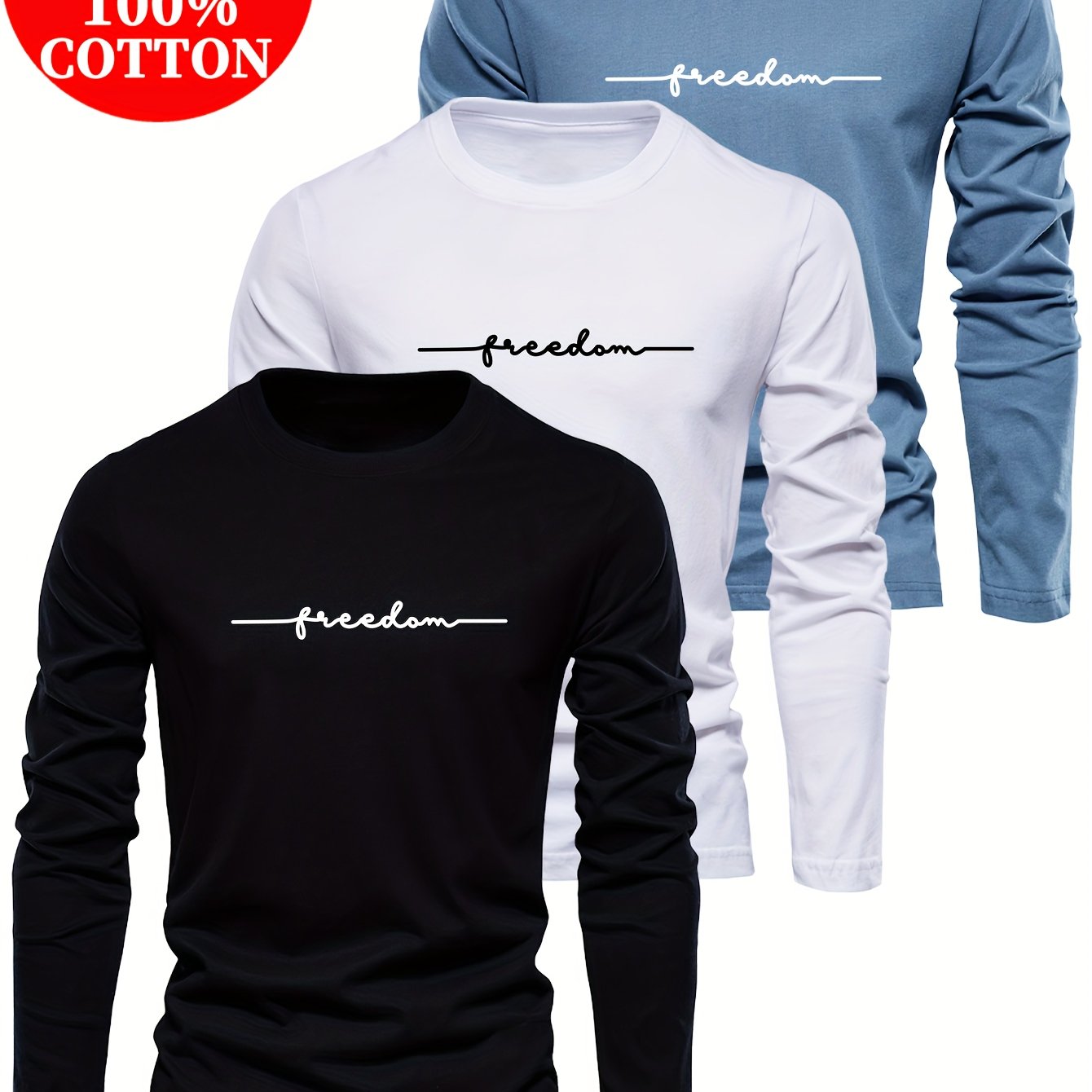 Set of 3 Men'S 100% T-Shirts, Essential for Autumn Outings, Breathable And Moisture-Wicking.