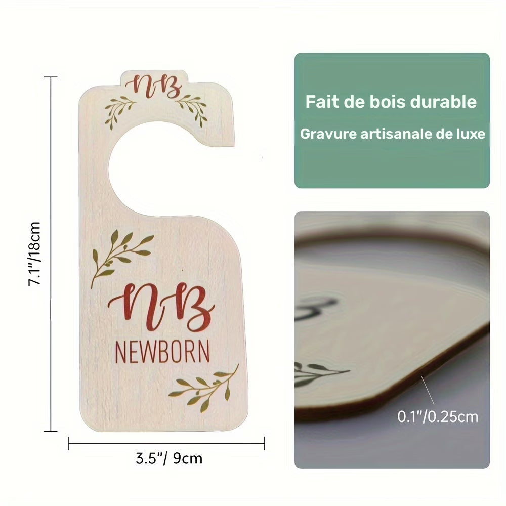 8-Piece Wooden Baby Closet Dividers – Double-Sided Nursery Clothes Size Organizers (0–24 Months)
