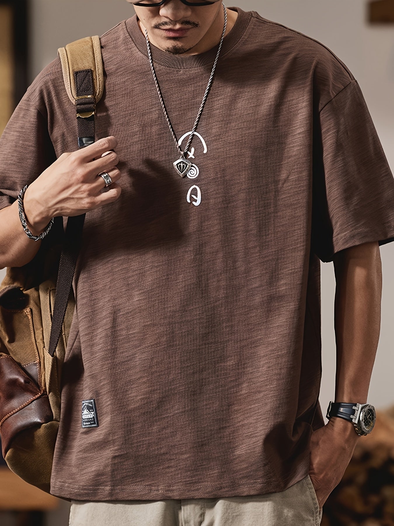 Men's Heavyweight 100% Cotton Oversized T-Shirt with Music Note & Headphone Graphic Chest Print - Breathable Summer Casual Round Neck Long Sleeve Loose Fit Tee for Casual Attire, Music Events & Lounge Outfits