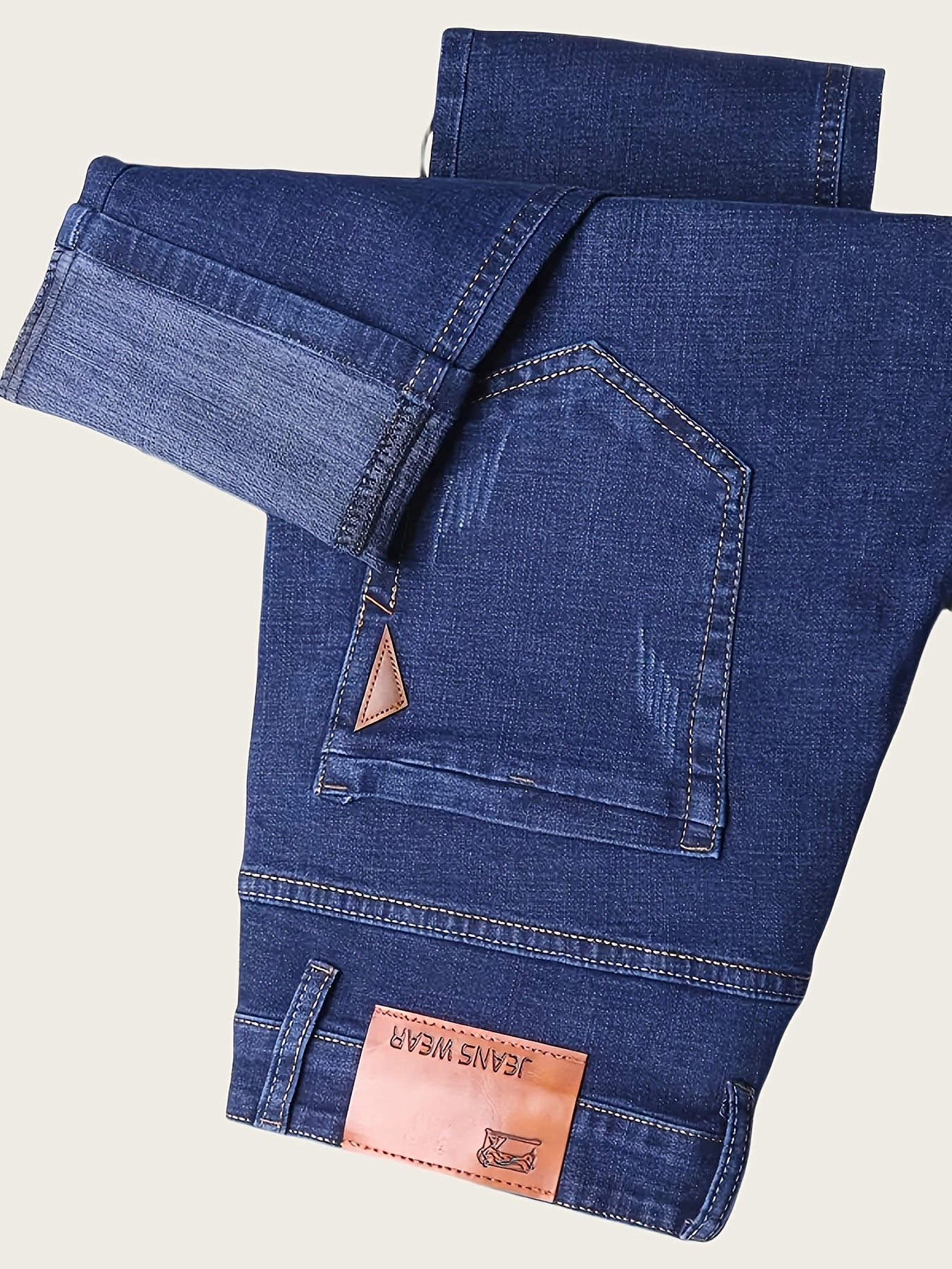 Jean en denim stretch pour homme – motif géométrique bleu foncé, confort toutes saisons