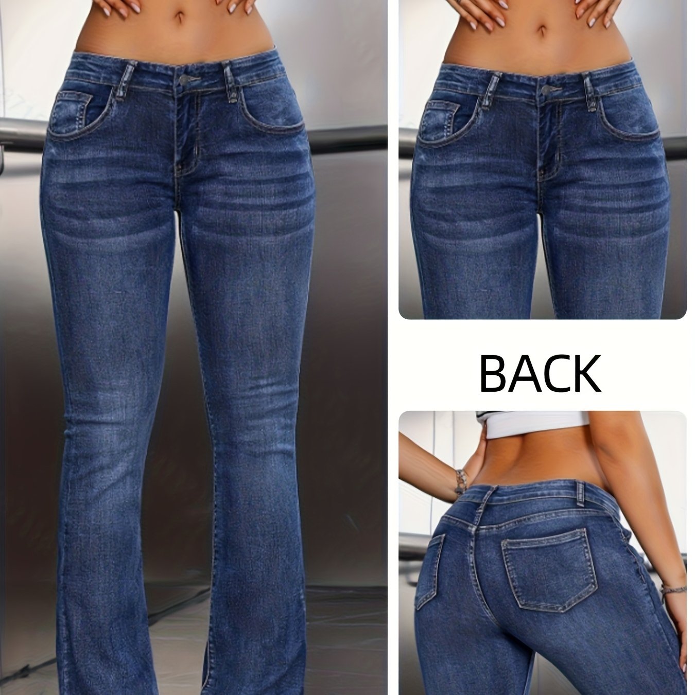 Jeans Femme Élégant Taille Basse Évasé Extensible Bell-Bottom Style Street Non Transparent Toute Saison