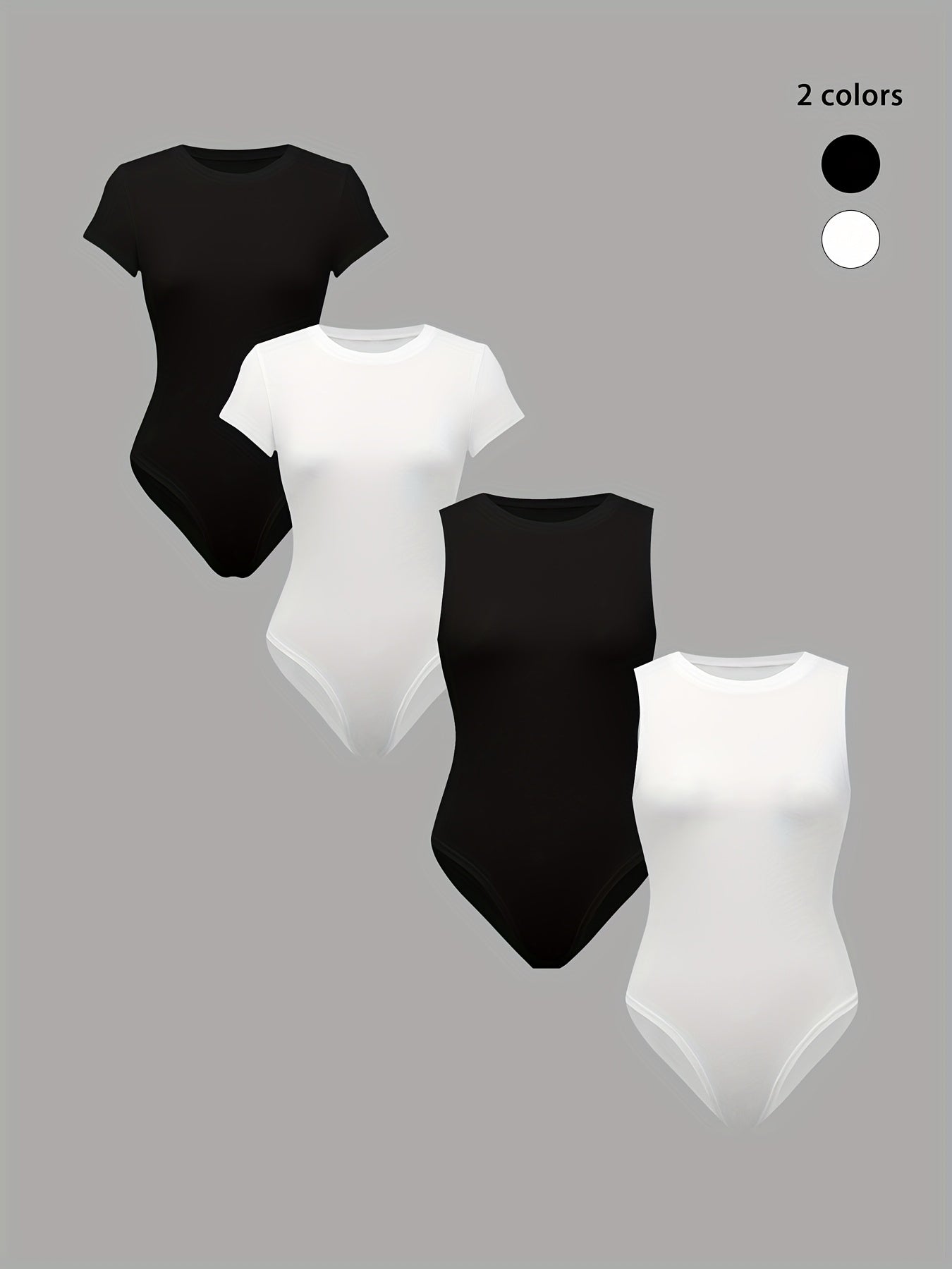 Lot de 4 bodys unis pour femme, col rond, style décontracté, pièce unique confortable