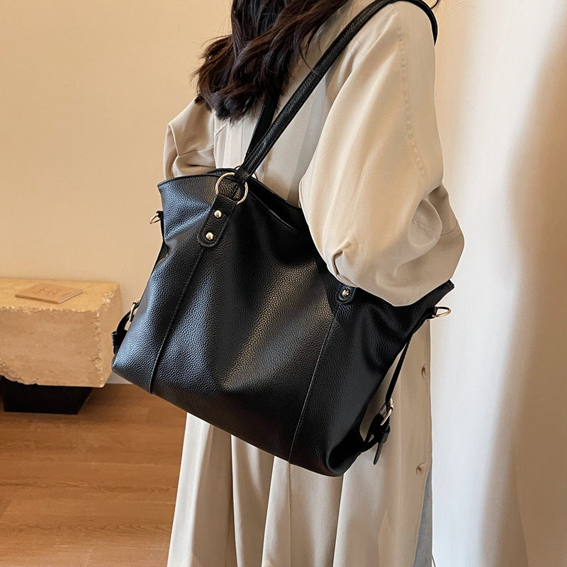 Sac Cabas Femme Grande Capacité – Sac Élégant Minimaliste avec Fermeture Éclair, Spacieux pour le Travail, Usage Quotidien et Événements Formels, Sac Synthétique Durable Noir Mat, Polyvalent, Poignées Solides