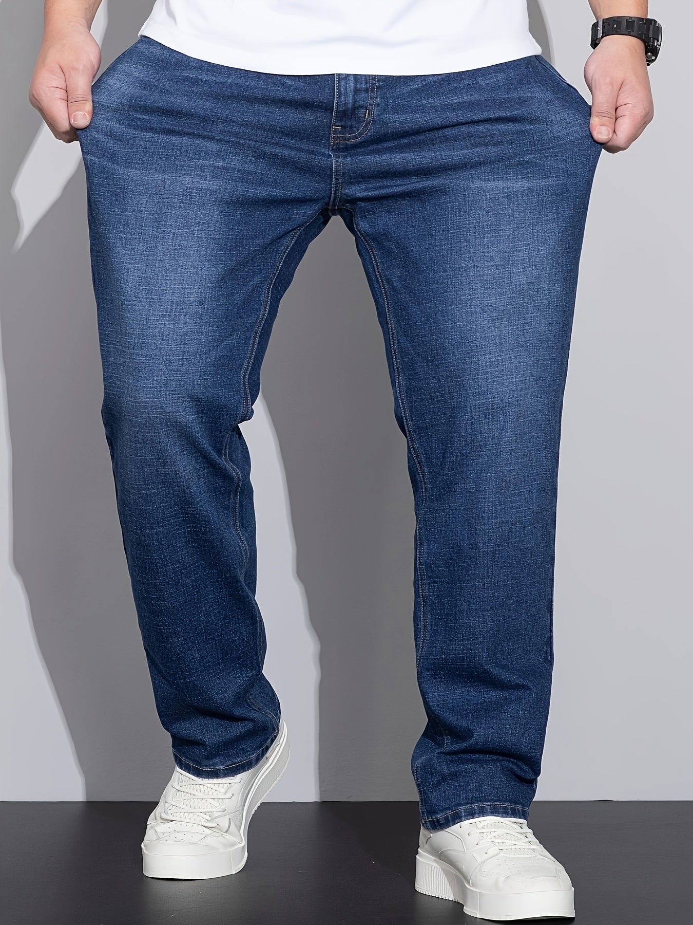 Jeans business pour homme – extensible et opaque, coupe classique, toutes saisons, formel et décontracté pour bureau et réunions, lavable en machine, style denim usé, confortable, grande taille