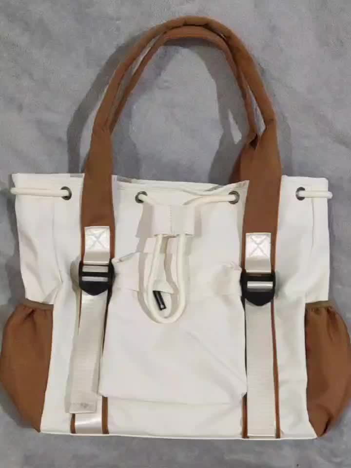 Sac Cabas Femme – Grande Capacité, Nylon, Couleurs Noir/Blanc/Marron Patchwork, Casual, Voyage, Shopping, Sacs pour Étudiantes