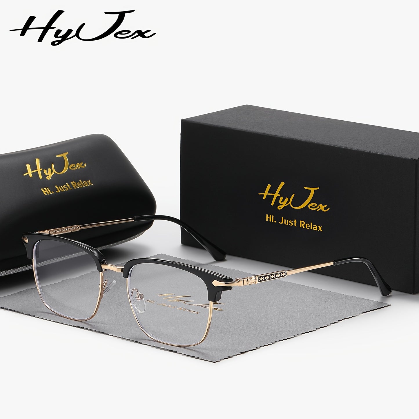 HyJex Unisex Semi-Rimless Fashion Eyebrow Style Business Glasses for Tech Men, Large Frame Cool Plain Lens Glasses
