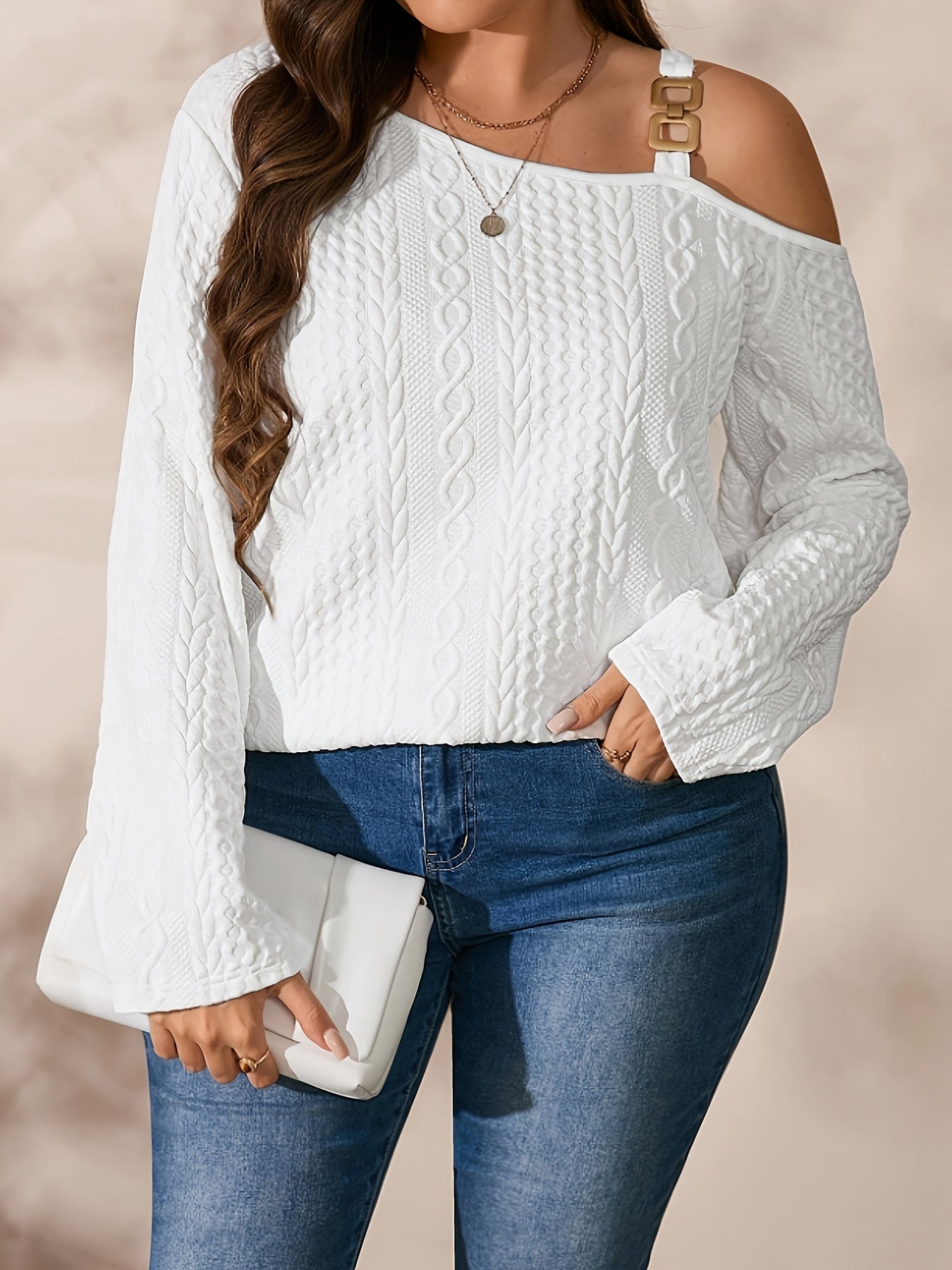 Tunique femme grande taille élégante, oversize, une épaule, manches longues, col rond, ourlet asymétrique, hiver, polyvalente casual et formelle