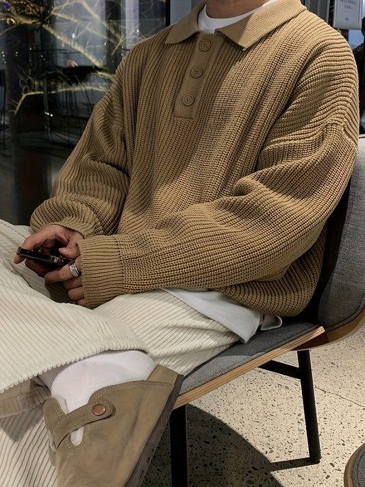 Korean-Style Plush Knitted Sweater with a Trendy Collar, Perfect for Winter Versatility, Selected by Temujin.