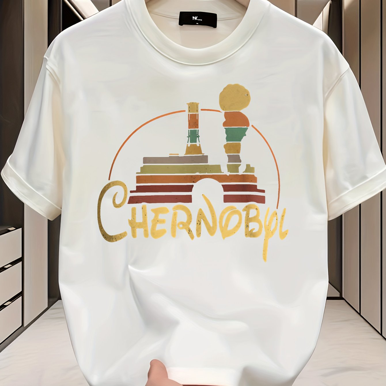 Men'S Chernobyl TV Show Inspired T-Shirt - Official Chernobyl Graphic Tee with Chernobyl Text & Reactor Design, with Orange & Yellow Accents - Casual Round Neck, Summer Outfit Essential For Fans, Chernobyl T Shirt, Fan Mercha