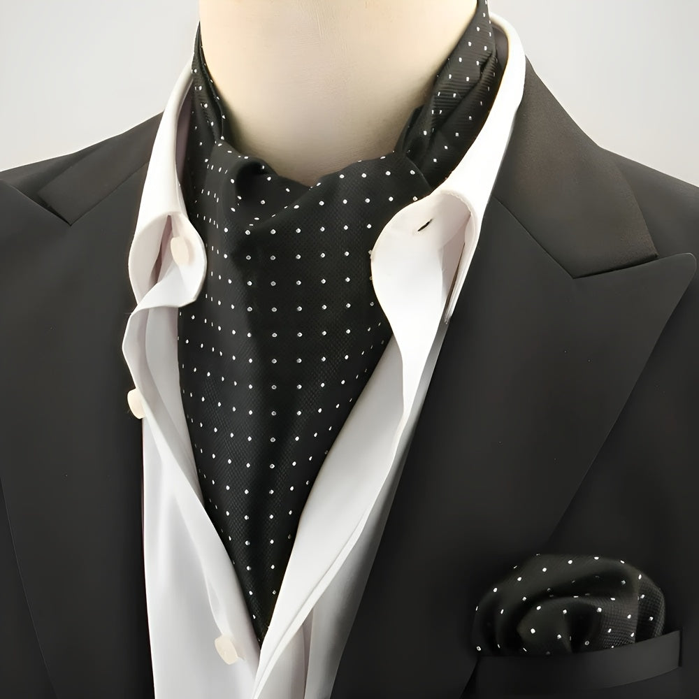 2pcs Ascot Homme – Écharpe et Pochette Style Rétro Britannique pour Mariages et Événements, Motifs Pois/Paisley/Fleur