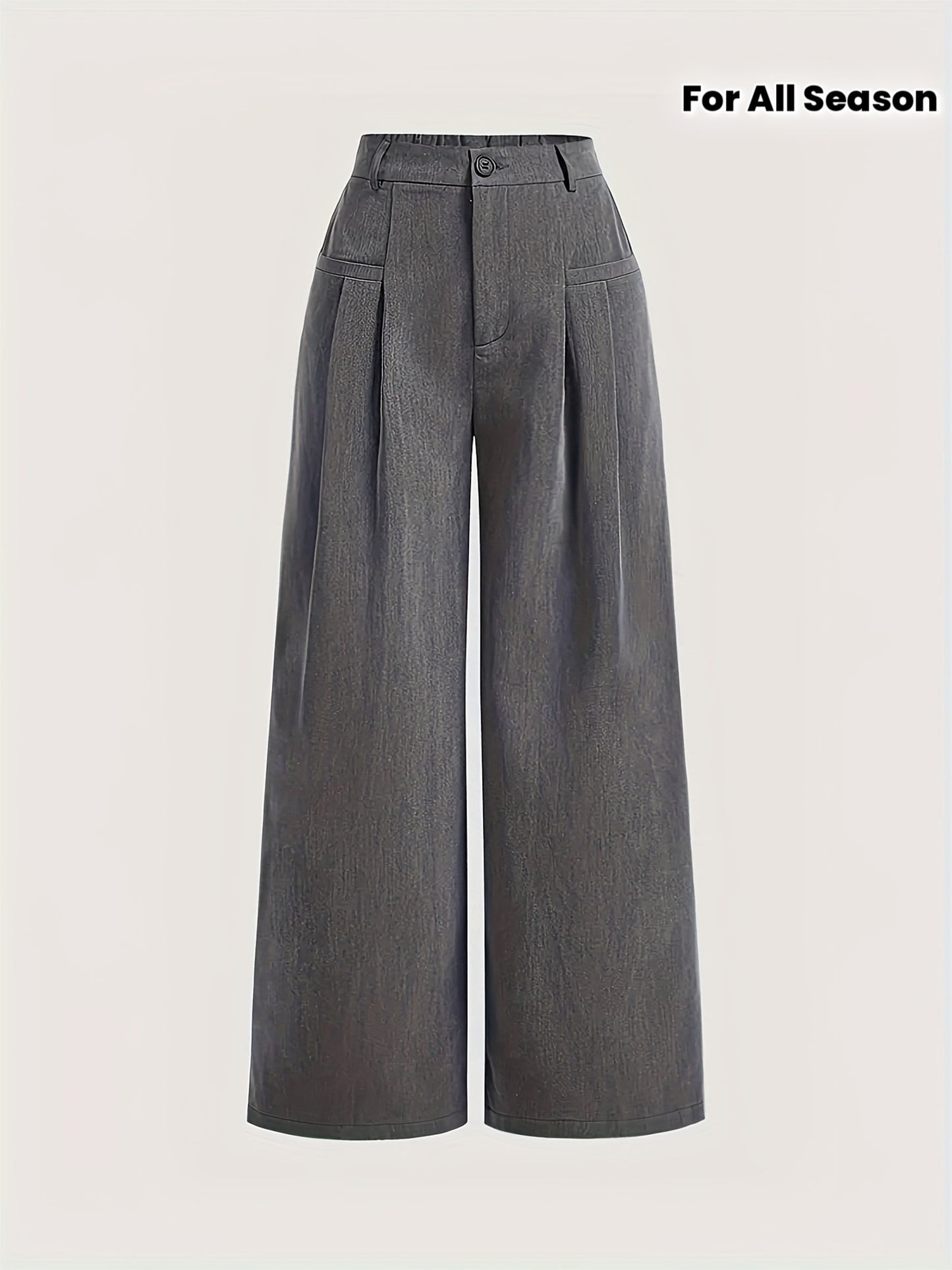 Pantalon Jambe Large – Gris Foncé/Noir, Longueur Totale, Fermeture Zippée, Bureau et Décontracté, Tous Saisons, Tissu Non Extensible