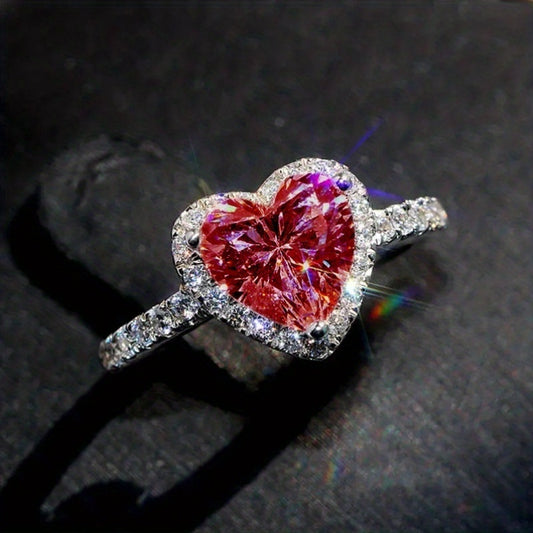 Classic Fashion Red Synthetic Gemstone Heart-Shaped Ring for Women, Perfect for Bridal Proposals, Engagements, And Weddings.