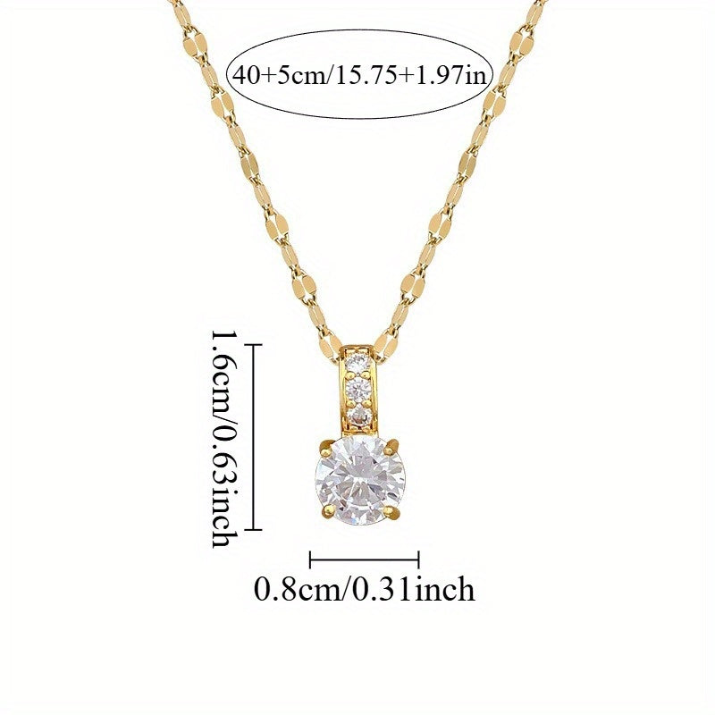 Collier pendentif en acier inoxydable plaqué or – zirconia synthétique micro-incrusté, chaîne réglable minimaliste tendance, bijou cadeau pour femme