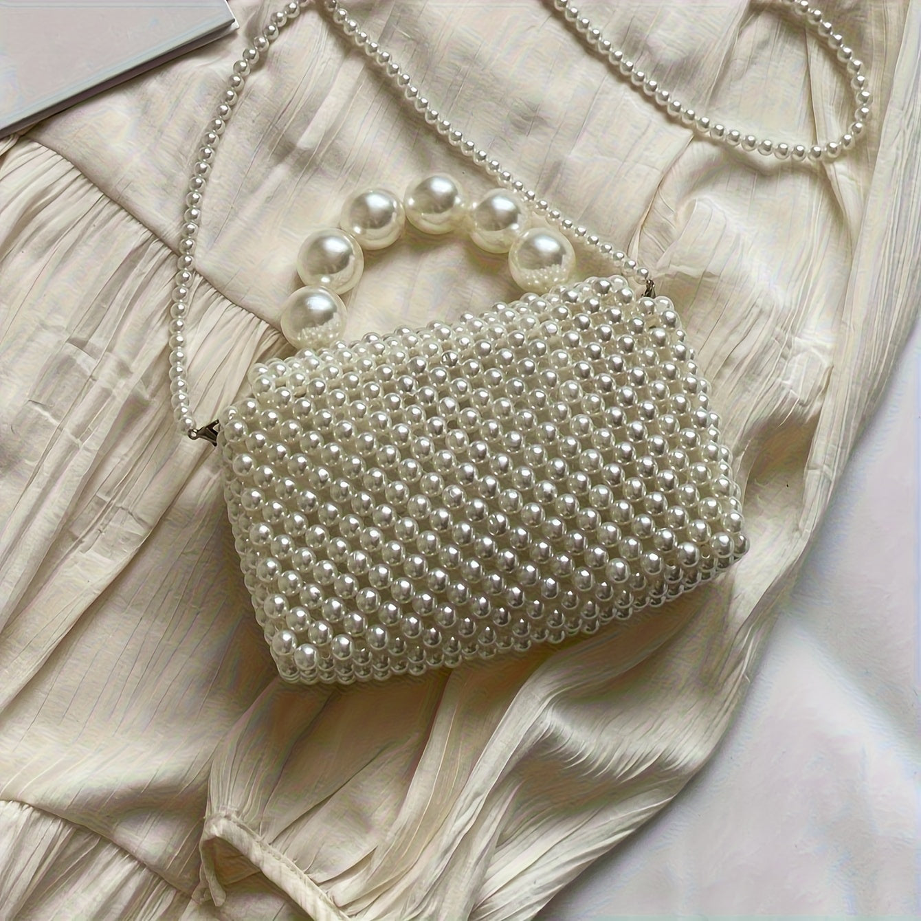 Sac à main femme chic perlé – Tissé à la main, multi-usage pour téléphone, shopping et soirées, sac fourre-tout/épaule, poignée en perles