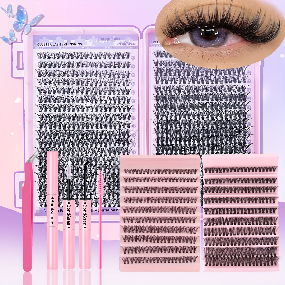 Set Extensions de Cils DIY 400/720 pcs — Paquets de Cils Individuels, Longueurs Mixtes 9-18 mm, 30D/40D, Inclus Colle et Pince à Cils, Idéal Débutants, Coffret Cadeau Raffiné, Parfait pour Nouvel An, Saint-Valentin et Cadeaux Élégants