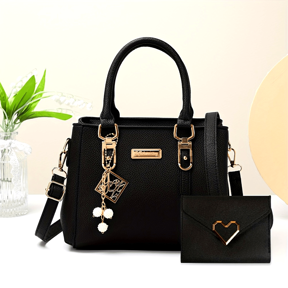 Ensemble 2 pièces sac à main et portefeuille femme, multi-poches, bandoulière, pendentif, polyvalent pour travail et voyage, cadeau parfait