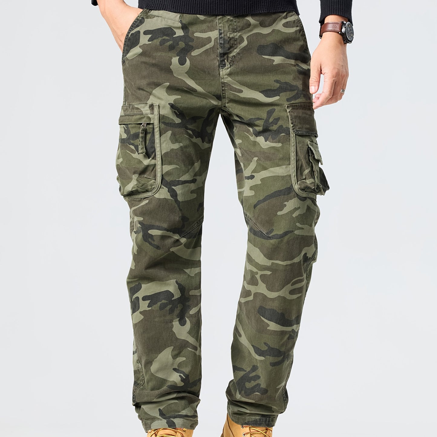 Pantalon Cargo Homme Camouflage – Coupe Droite, Multi-Poches, Style Streetwear Outdoor Automne/Hiver