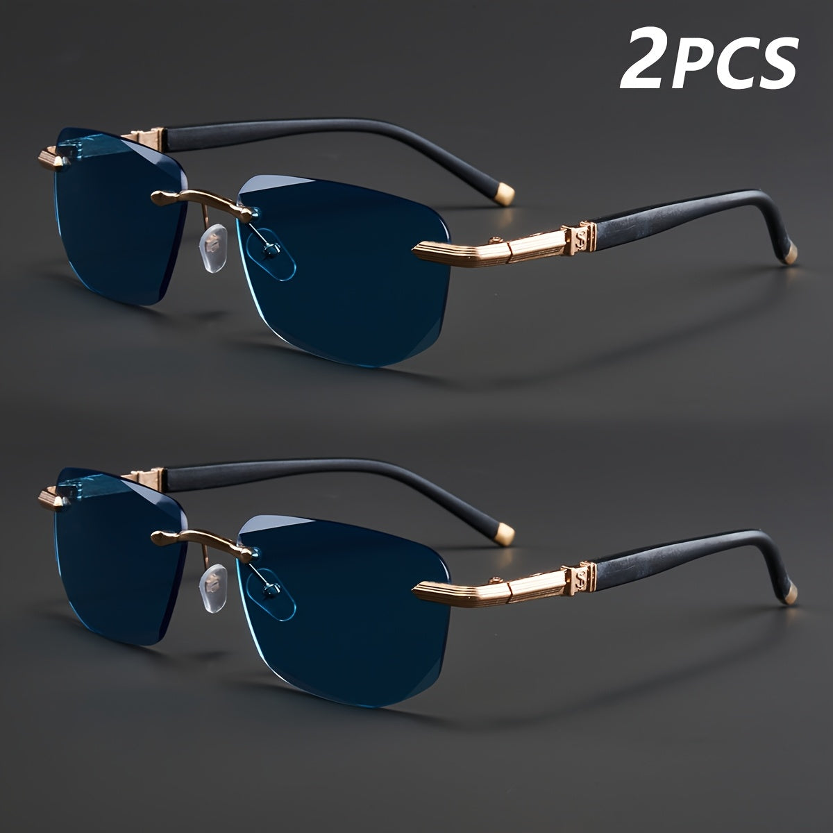 Two Pairs, Bundled Set, Stylish, Men'S, Exquisite, Luxurious, Rimless, Beveled Edge, Reading Glasses, Metal Frame, Options: 100, 150, 200, 250, 300, 350, And 400 Degrees, Without Battery, Christmas Gifts