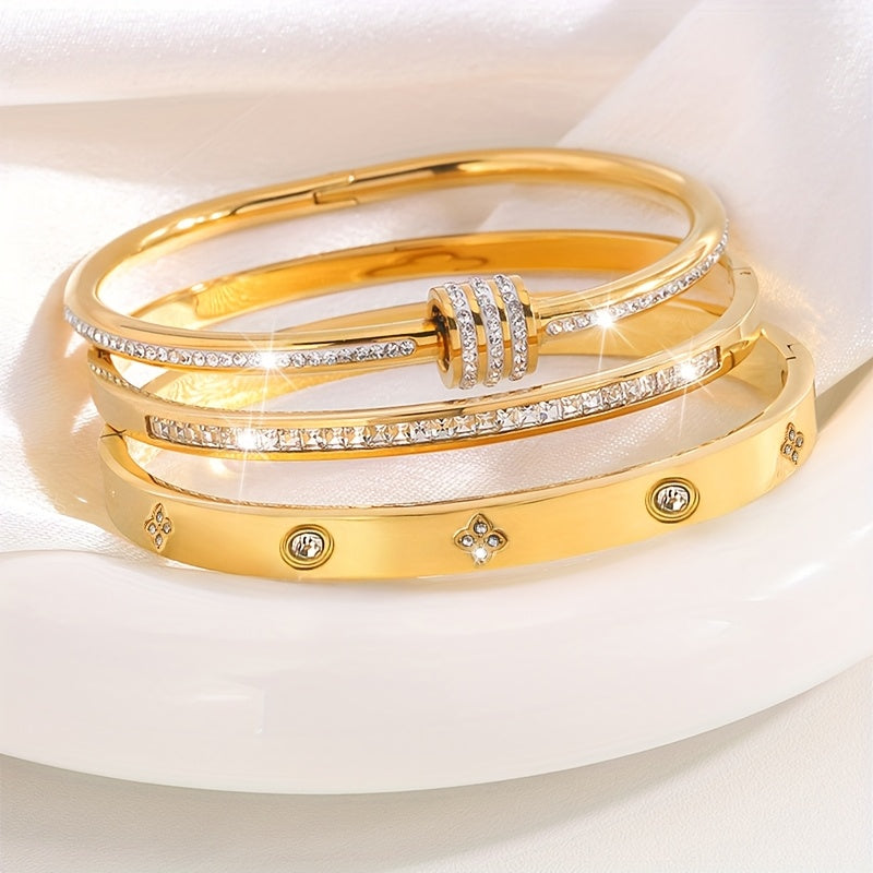 Lot de 3 bracelets en acier inoxydable – élégants et tendance, assortis classiquement, parfaits pour tenue décontractée ou soirée