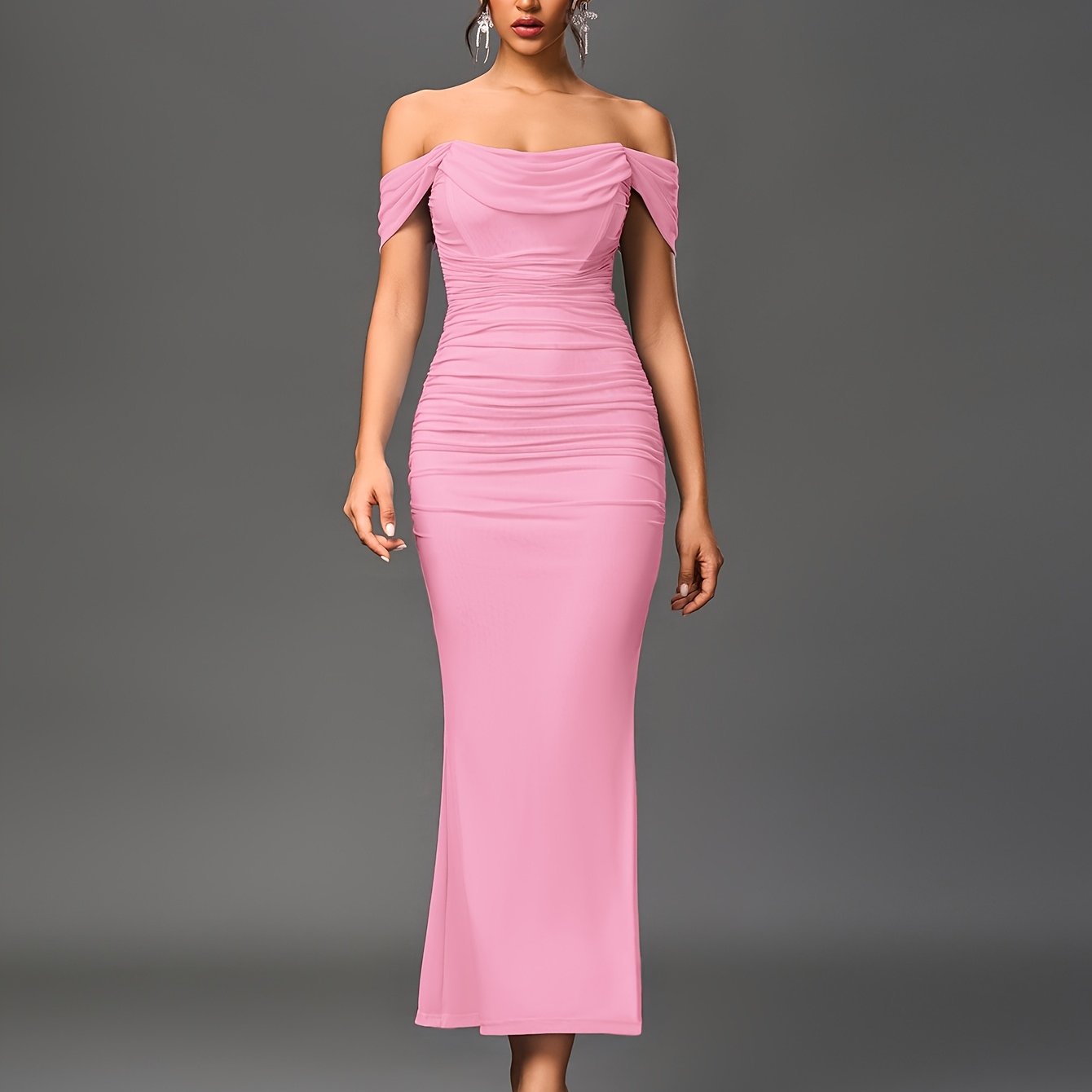Robe Sirène Élégante Femme — Style Off-Shoulder, Robe Longue Formelle pour Soirées et Mariages, Coupe Bodycon Extensible, Tissu Non Transparent et Haute Élasticité, Tenue Formelle pour Occasions Spéciales