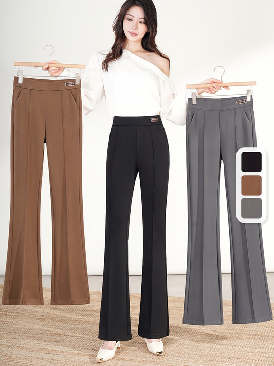 Pantalon Femme Évasé – Taille Élastique, Printemps/Automne