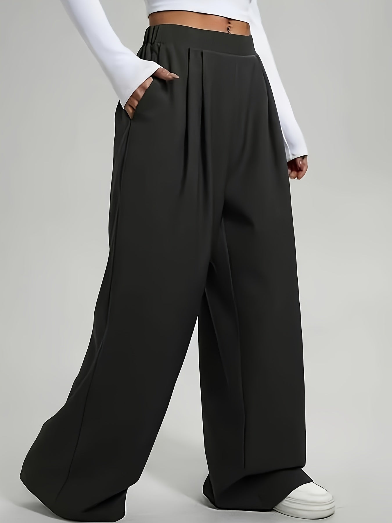 Lot de 2 Pantalons Femme Décontractés – Taille Haute, Ceinture Élastique, Coupe Large, Couleur Unie, Printemps/Été/Automne