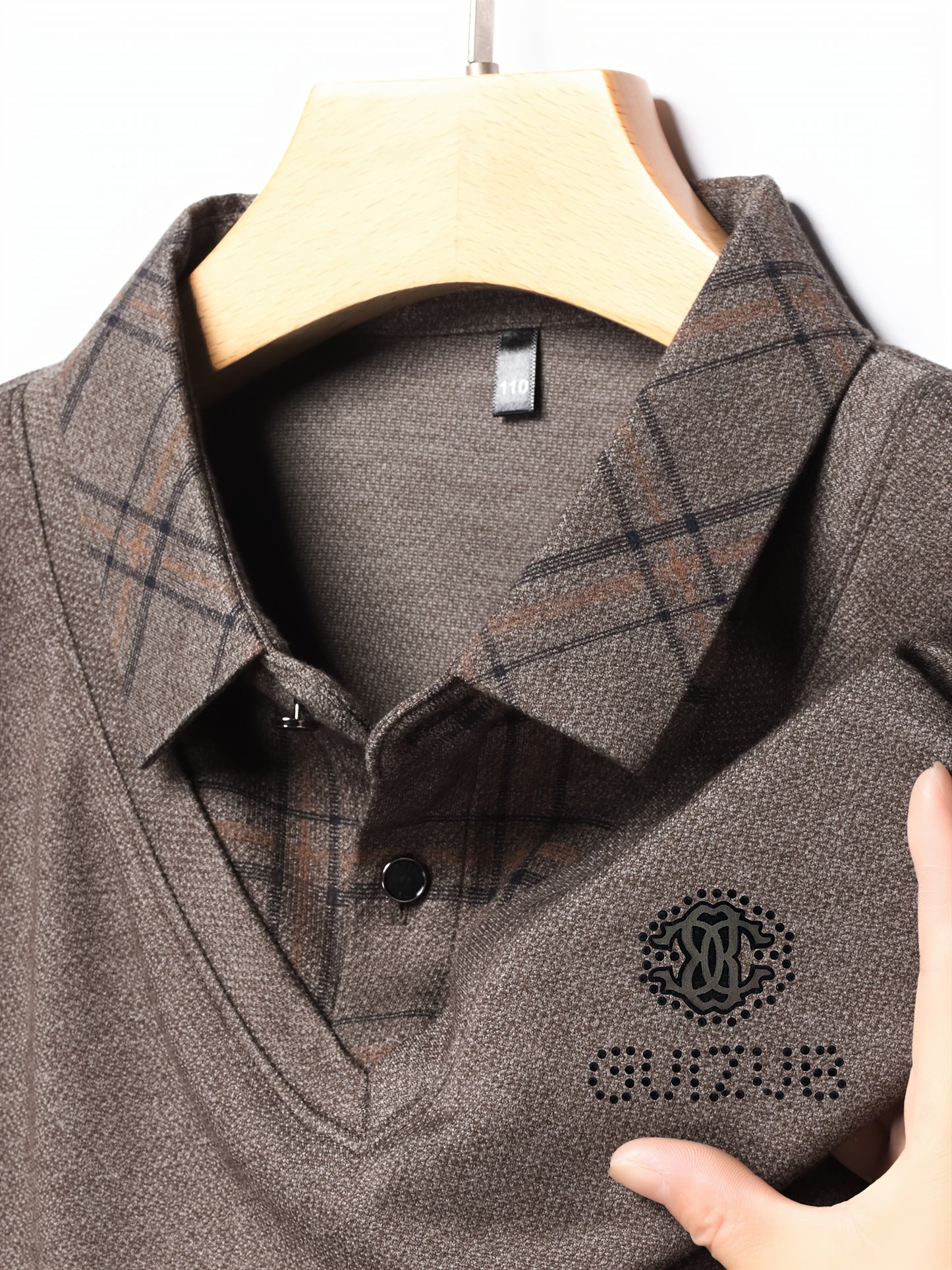 New Men'S Long-Sleeve Faux Two-Piece Polo Shirt for Spring And Autumn, Featuring a Checkered Inner Layer, Perfect for Casual Daily Wear And Light Business Attire During The Spring And Autumn Seasons, a Great Gift for Men.