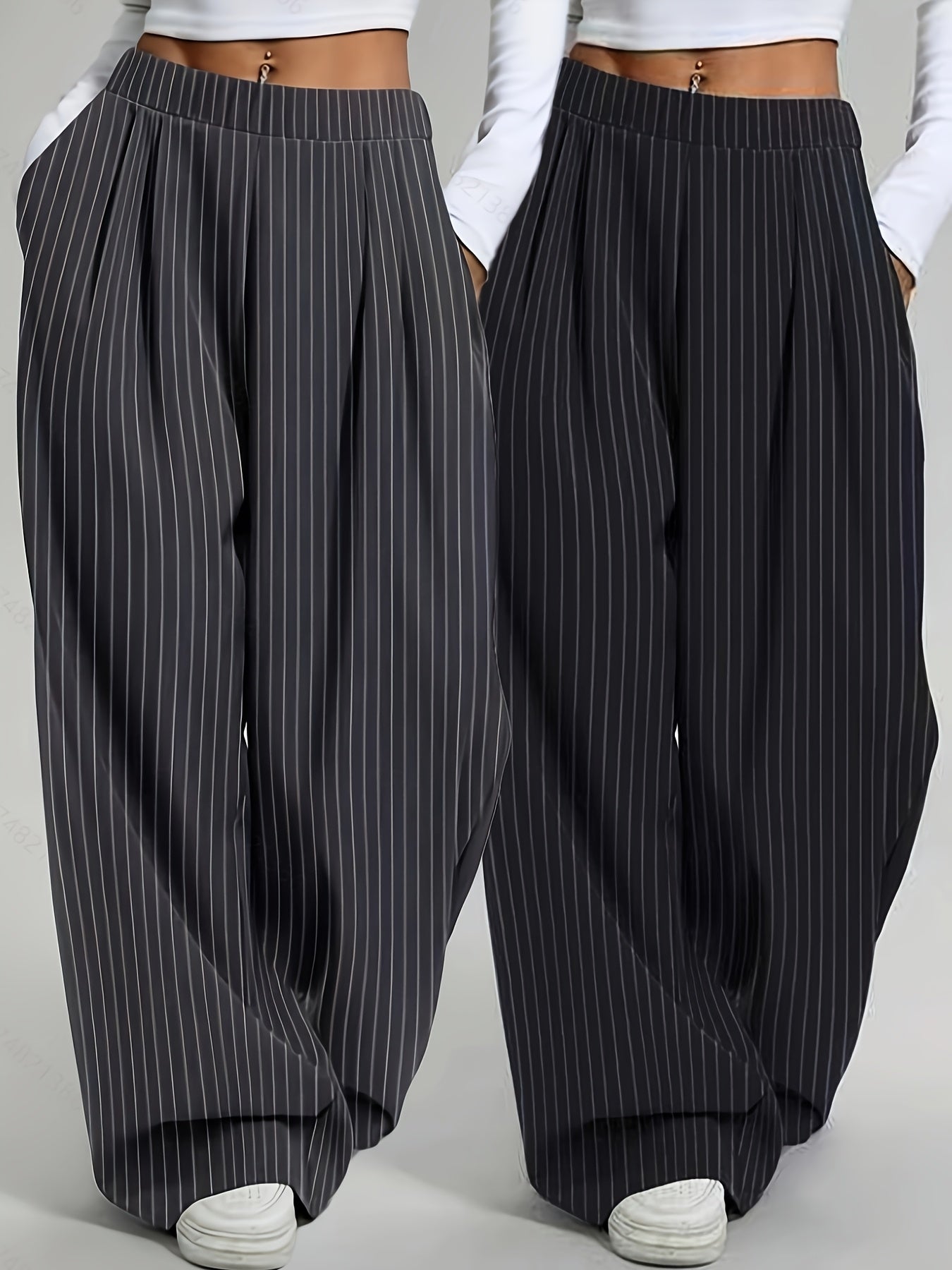 Lot de 2 Pantalons Femme – Taille Élastique, Décontracté, Gris, Printemps/Été/Automne, Jambe Longue, Style Classique