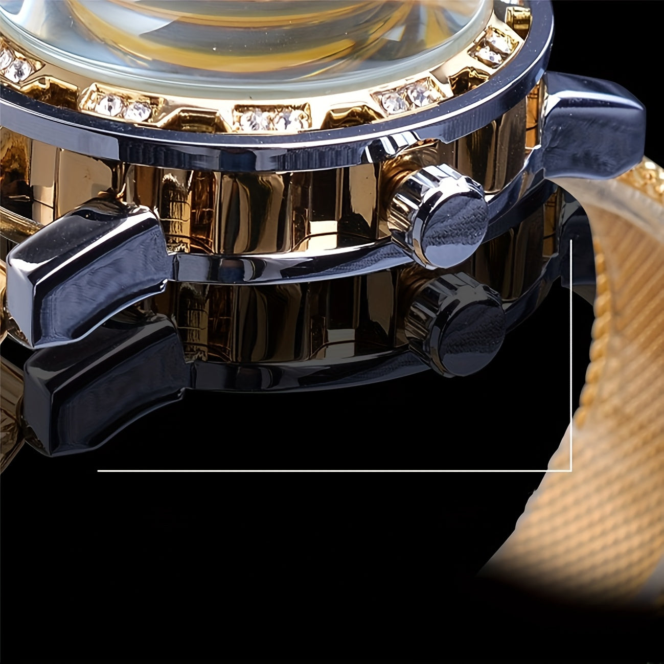 Elegant Men'S Mechanical Watch with Rhinestone Accents & Hollow Mesh Band - Stainless Steel, Zinc Alloy Case, Business Style, Self-Winding Movement, Pointer Display, No Battery Needed, Business Watch | Elegant Watch | Durable