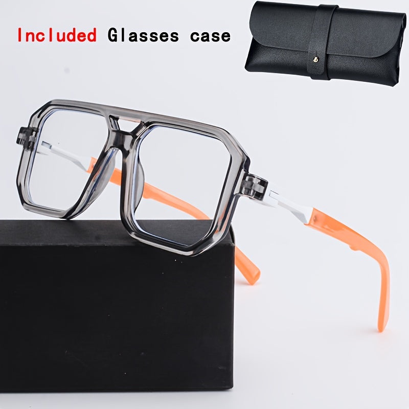 Coolyiyou Fashion Retro clear Double Bridges Square Glasses for men women Flat Light glasses fashion glasses, Ideal Choice for Protect against blue light from computers and electronic devices, Gifts with Case, Cloth