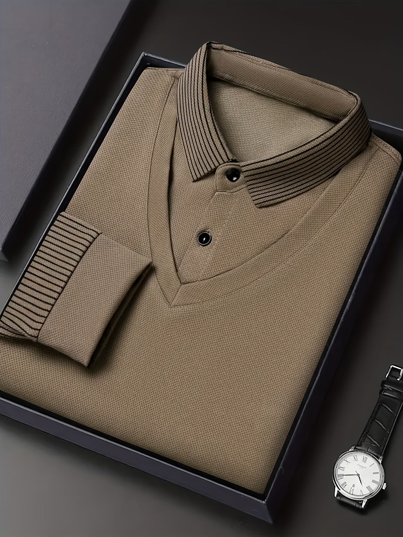 Men'S Two-in-One Long Sleeve T-Shirt - Navy & Striped Patchwork Collar Shirt, Button-Up Front, Breathable Fabric, Regular Fit for Business & Casual Wear, Versatile Clothing | Classic Collar Shirt | Stylish Contrast Design