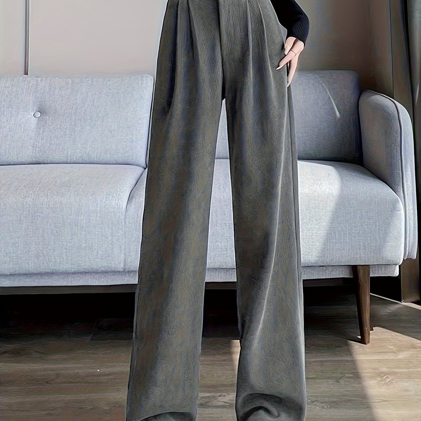 Pantalon Femme Jambe Large – Élégant, Taille Haute, Tissu Non Extensible, Bureau et Décontracté, Automne/Hiver