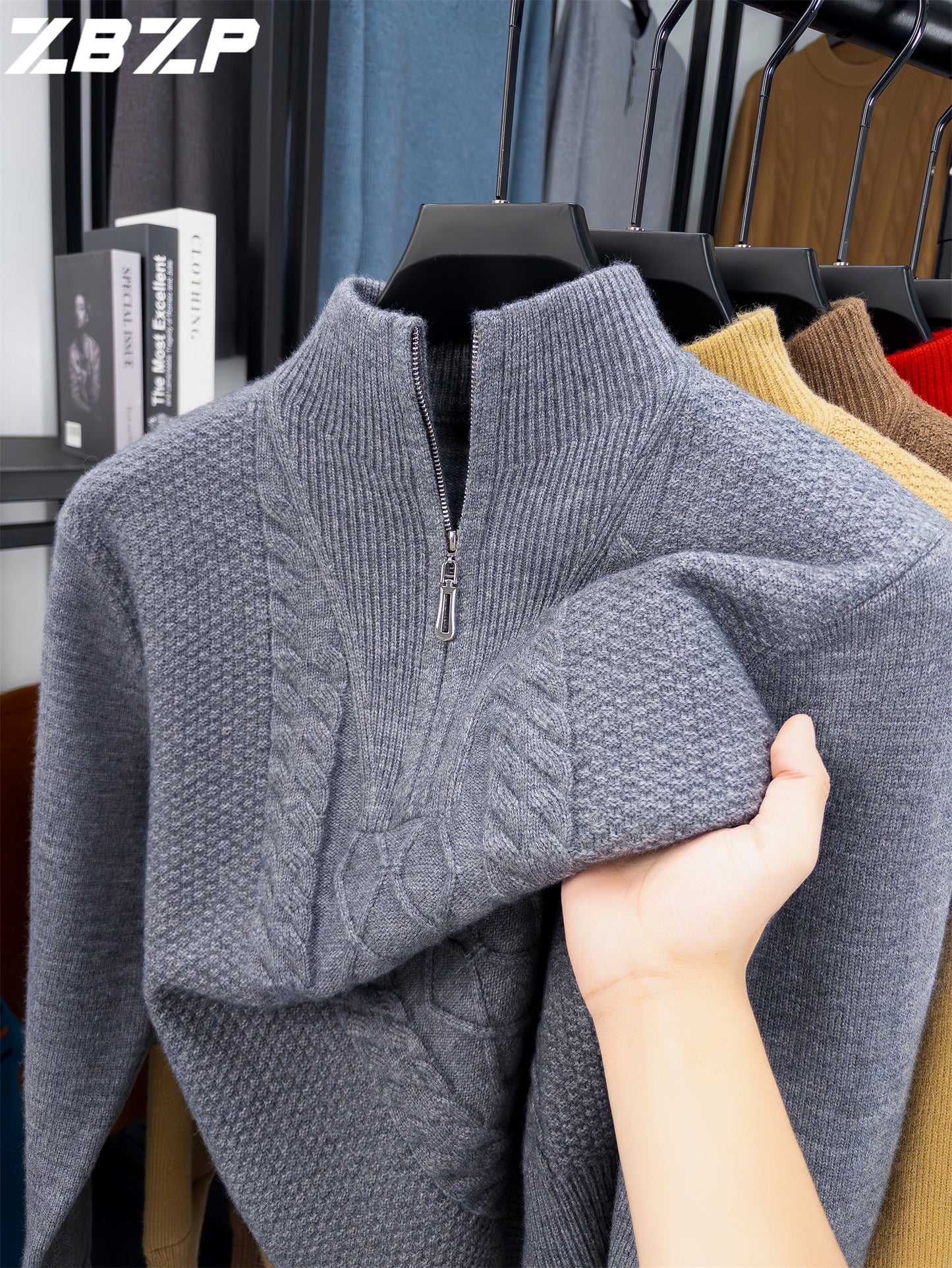 Men'S Thickened Warm Half-Zip Knitted Sweater | Casual Solid Color Stand Collar Sweater for Fall/Winter