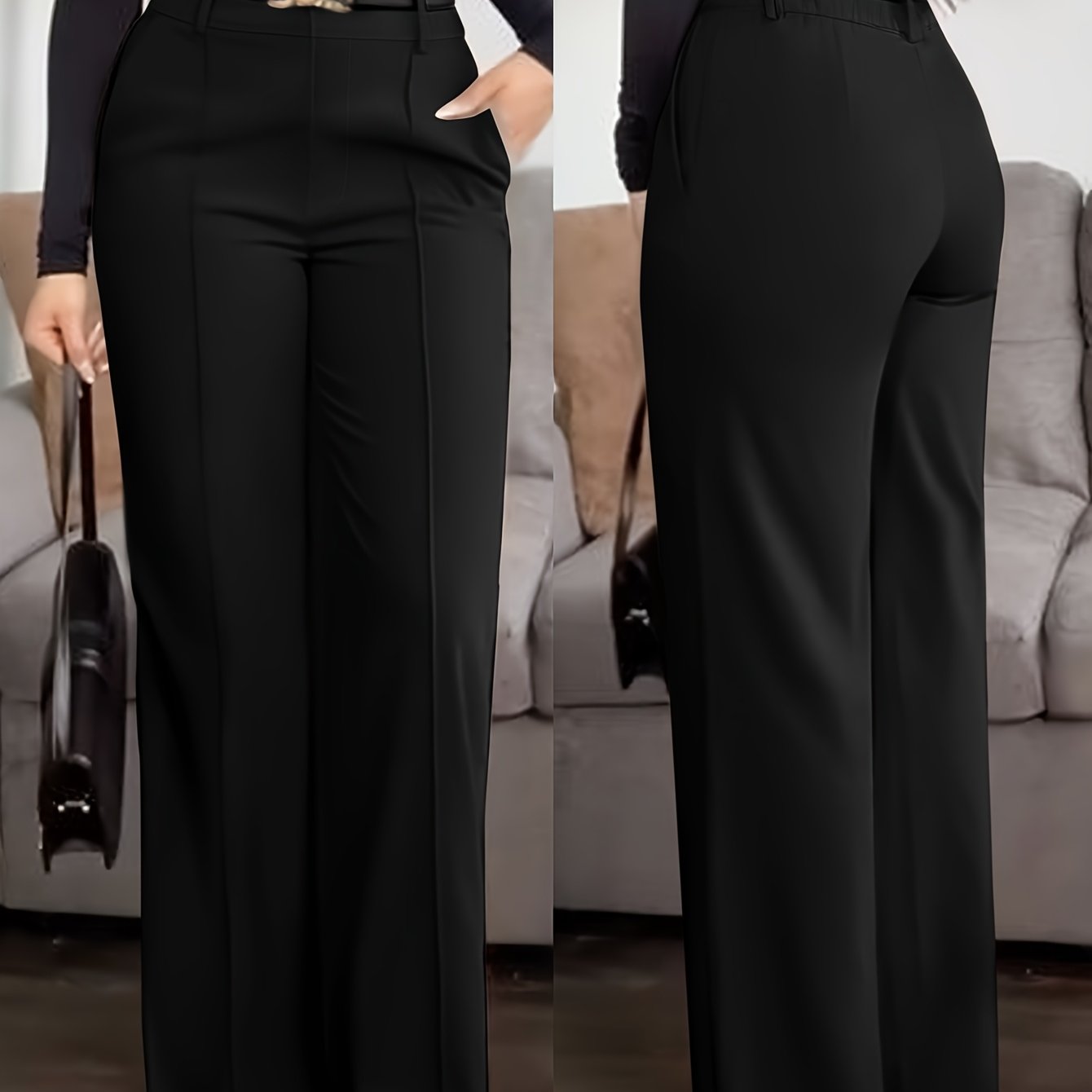 Pantalon Femme Élégant Jambe Large avec Ceinture – Style Bureau et Décontracté