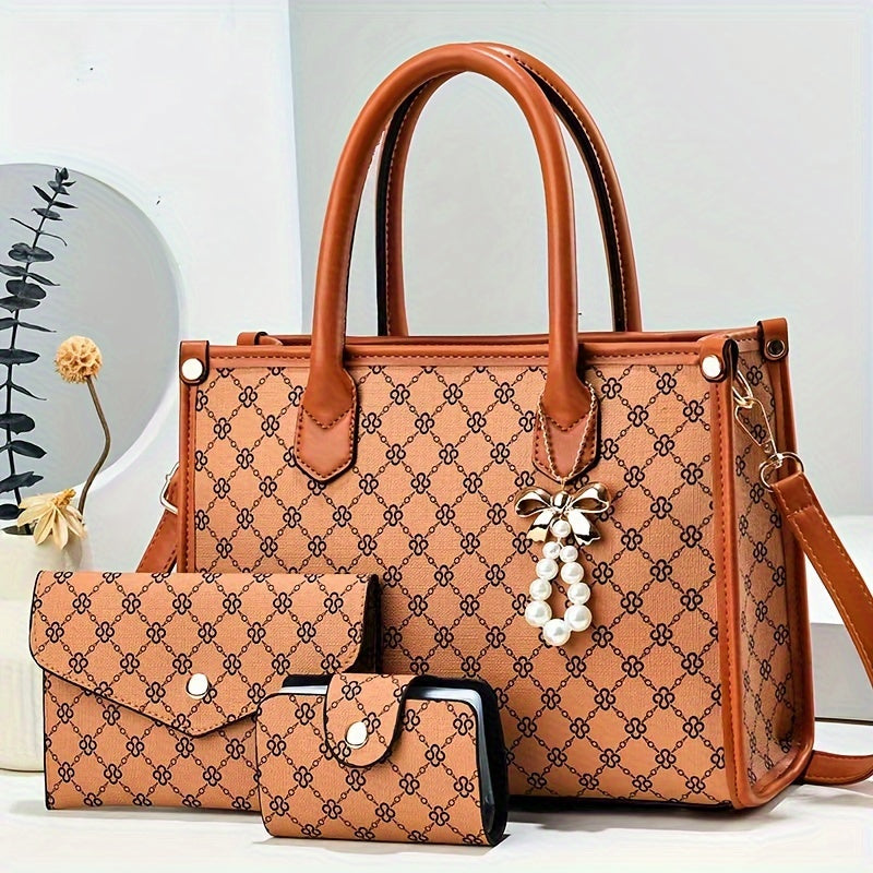 Set de Sacs Femme – Comprend Porte-Monnaie et Porte-Cartes Assortis, Sac de Haute Qualité Grande Capacité, Idéal Pour Femmes et Mamans d’Âge Moyen, Sac Bandoulière Polyvalent et Tendance