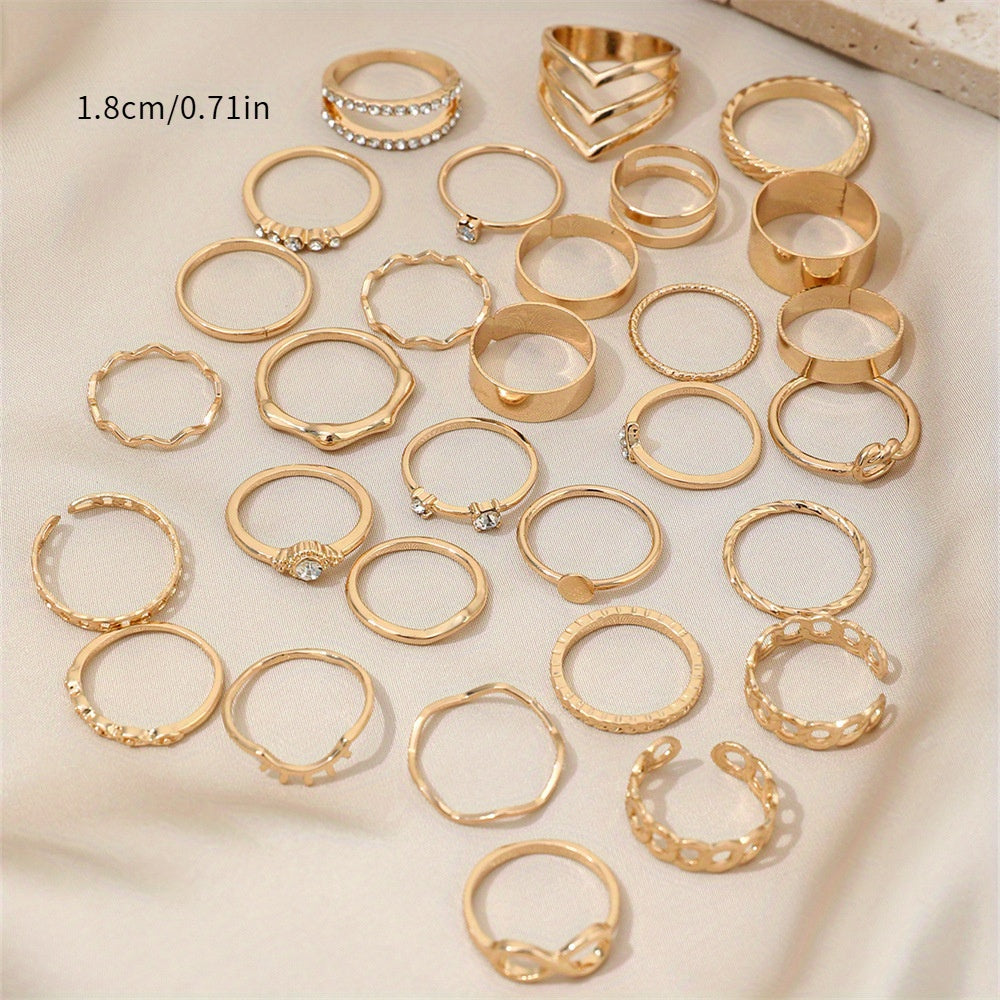 Lot de 22/30 bagues femme – forme 8 avec strass incrustés, bagues jointes haut de gamme, pack multi-ensembles