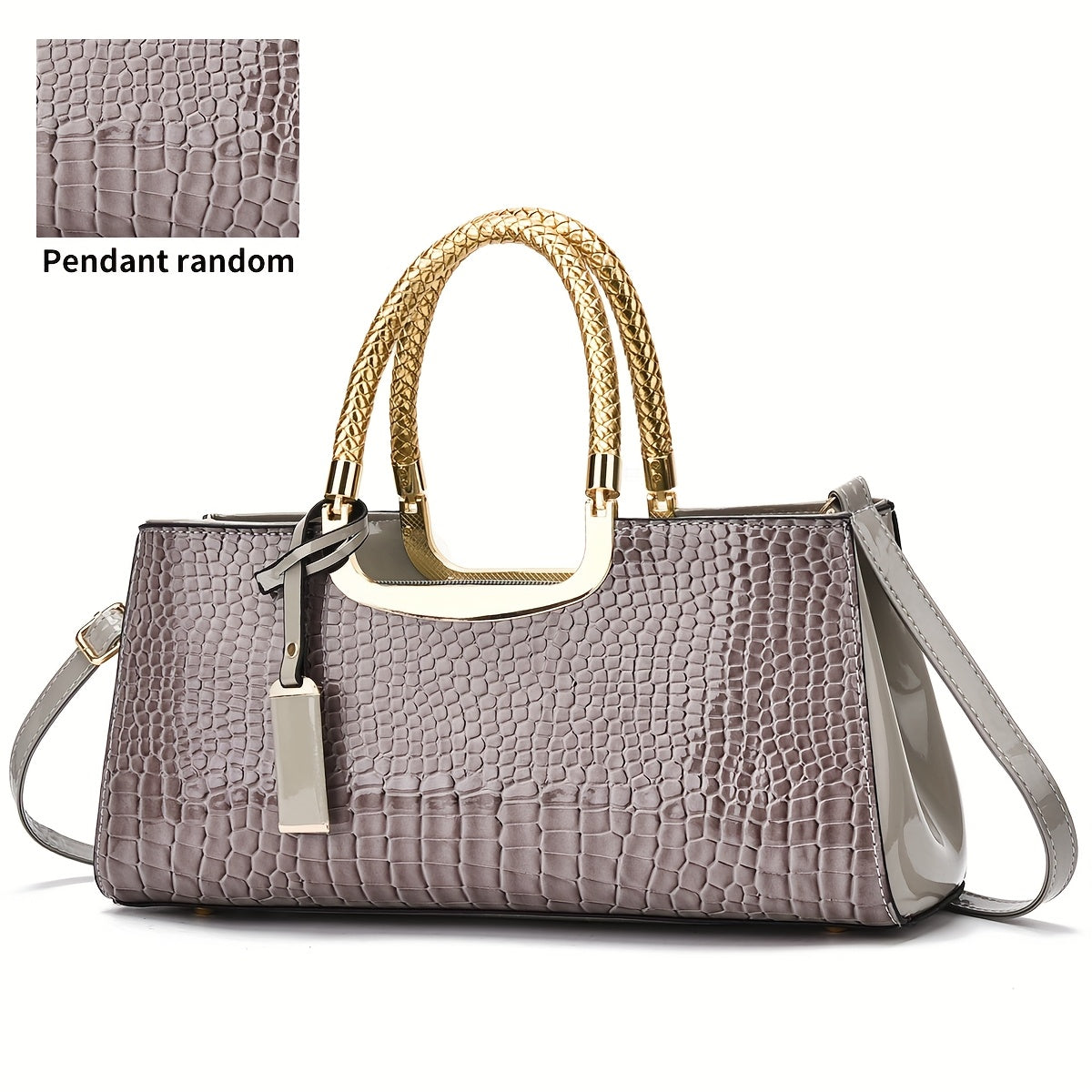 Pochette de Soirée Élégante – Motif Crocodile Blanc, Quincaillerie Dorée et Bandoulière Amovible, Sac à Main Femme Luxe pour Fêtes, Mariages et Événements Formels, Finition Brillante, Fermeture Éclair, Doublure Polyester