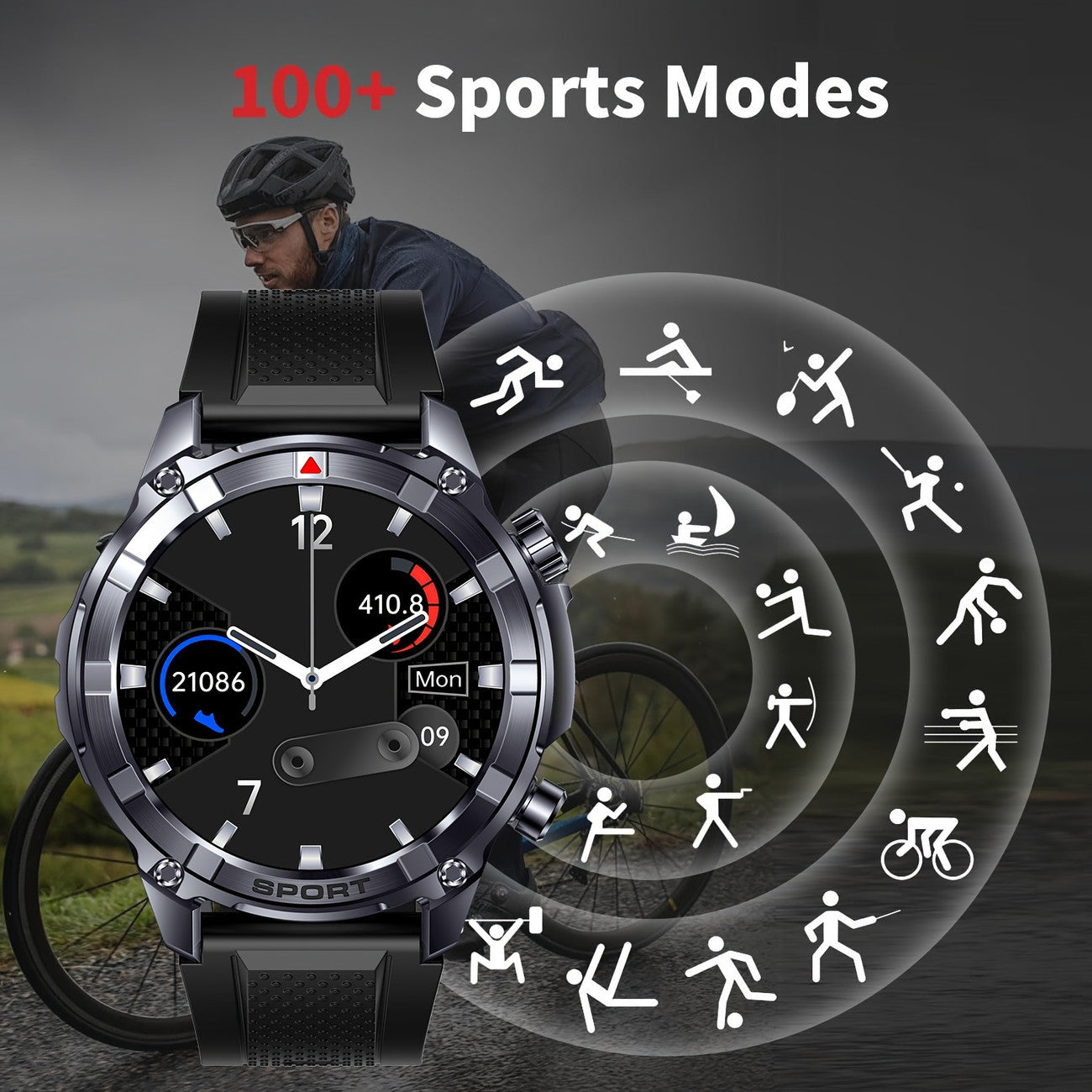 Montre Connectée Homme – Appels (Répondre/Appeler), Écran 3,86 cm, Tracker Fitness avec Assistant Vocal IA, Météo, Sommeil, 100+ Modes Sport, Batterie Longue Durée 500 mAh