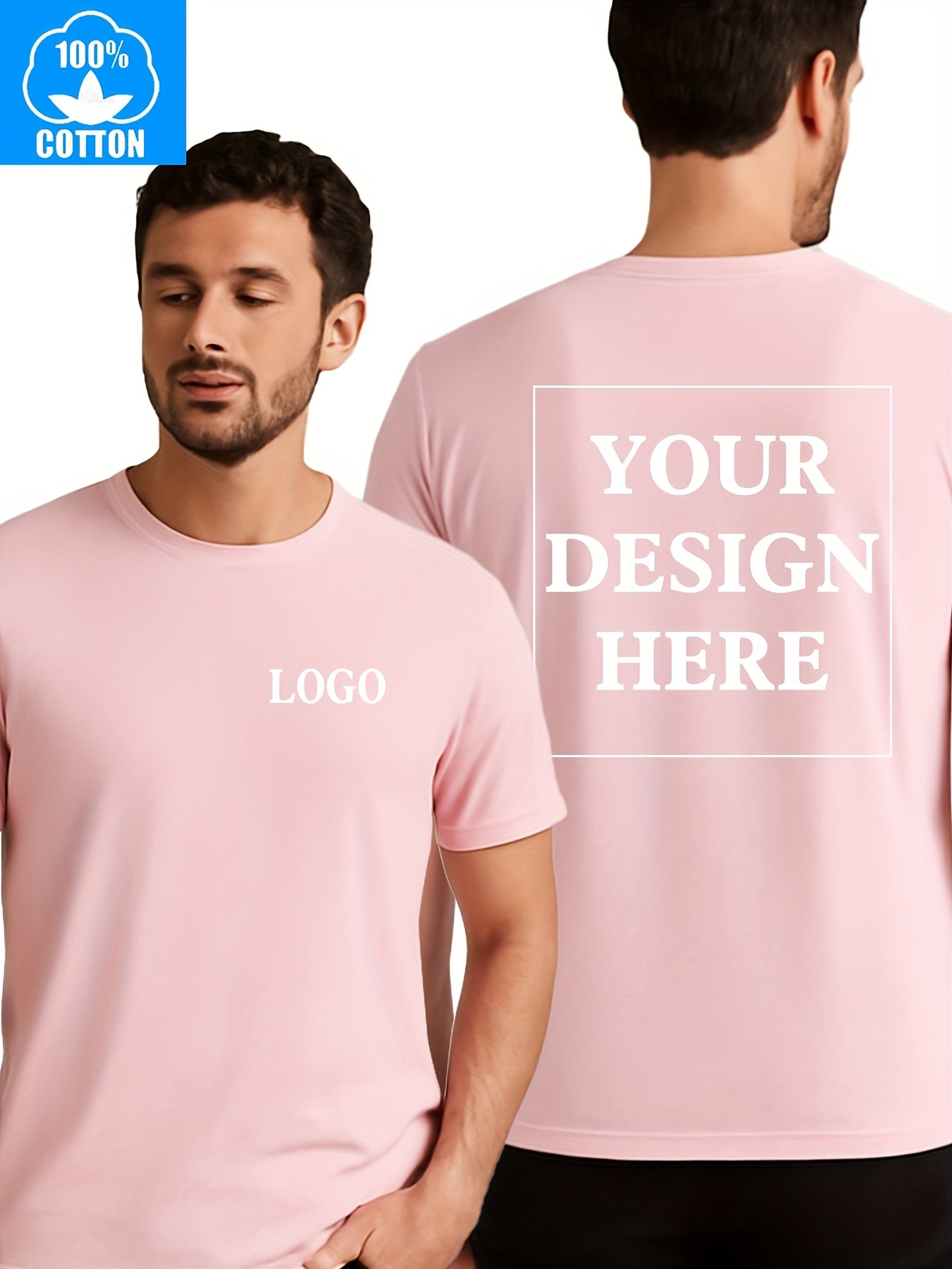 Custom Pure T-Shirts with Personalized Printing of Text, Photos, And Logos, DIY Short Sleeves for Summer Wear.