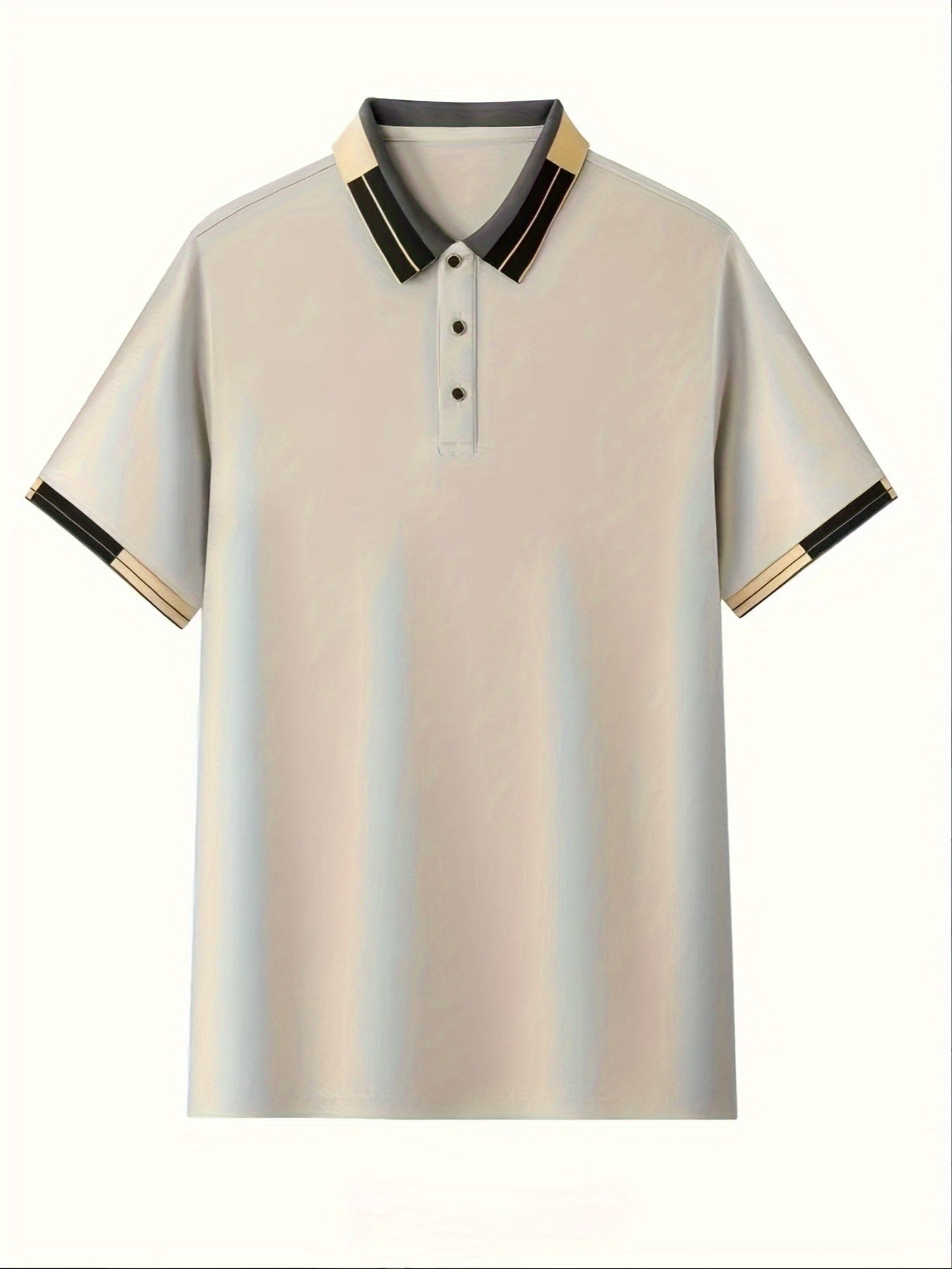 Men's Shirt - Dark Charcoal Gray with Golden Accent Collar, Soft Breathable Fabric Golf Shirt for Business, Casual, - Machine Washable Summer Button-Up Shirt for Office, Vacation, Casual Attire, Vacation Clothing, Sophisticat