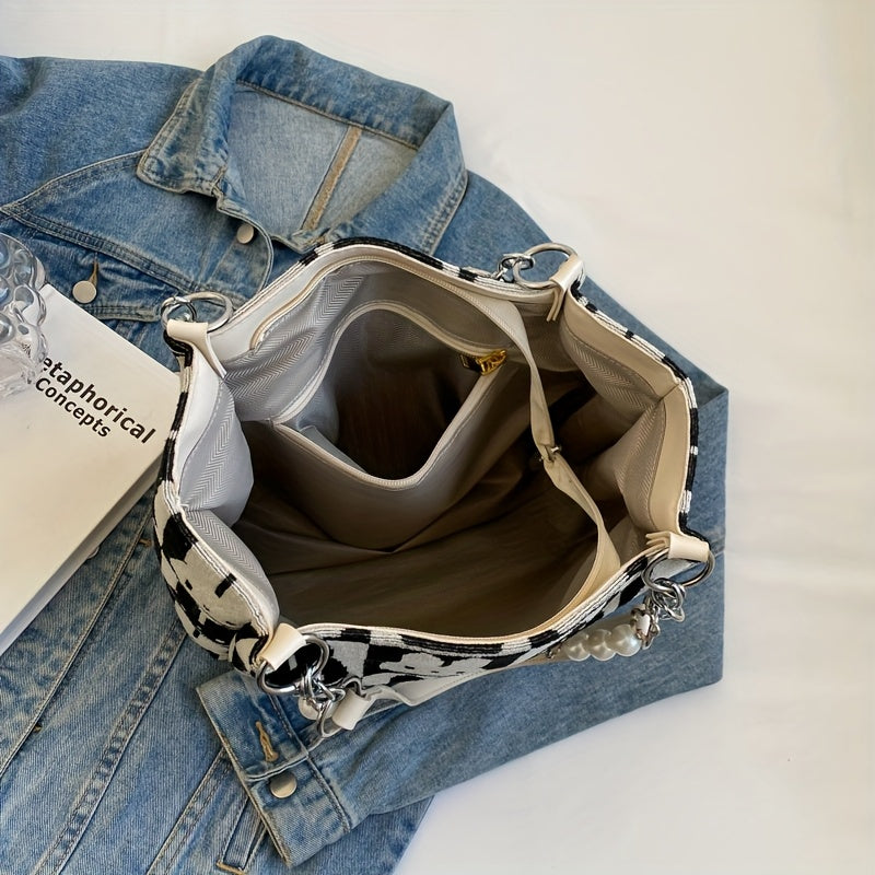 Sac Cabas Chic à Motif Lapin – Grande Capacité, Design Contrasté, Sac Décontracté à Porter à l’Épaule ou Sous le Bras, Fermeture Éclair